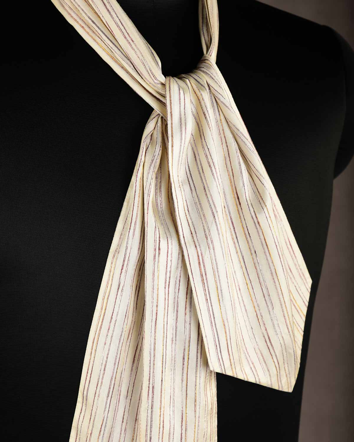 Cream Handwoven Silk Ascot Tie-HolyWeaves