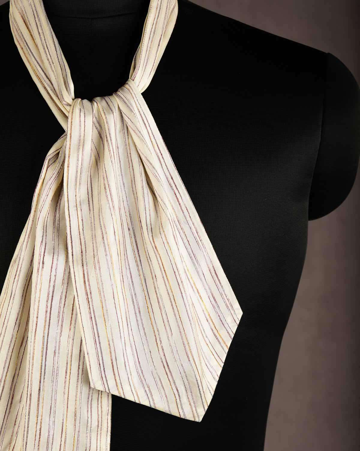 Cream Handwoven Silk Ascot Tie-HolyWeaves