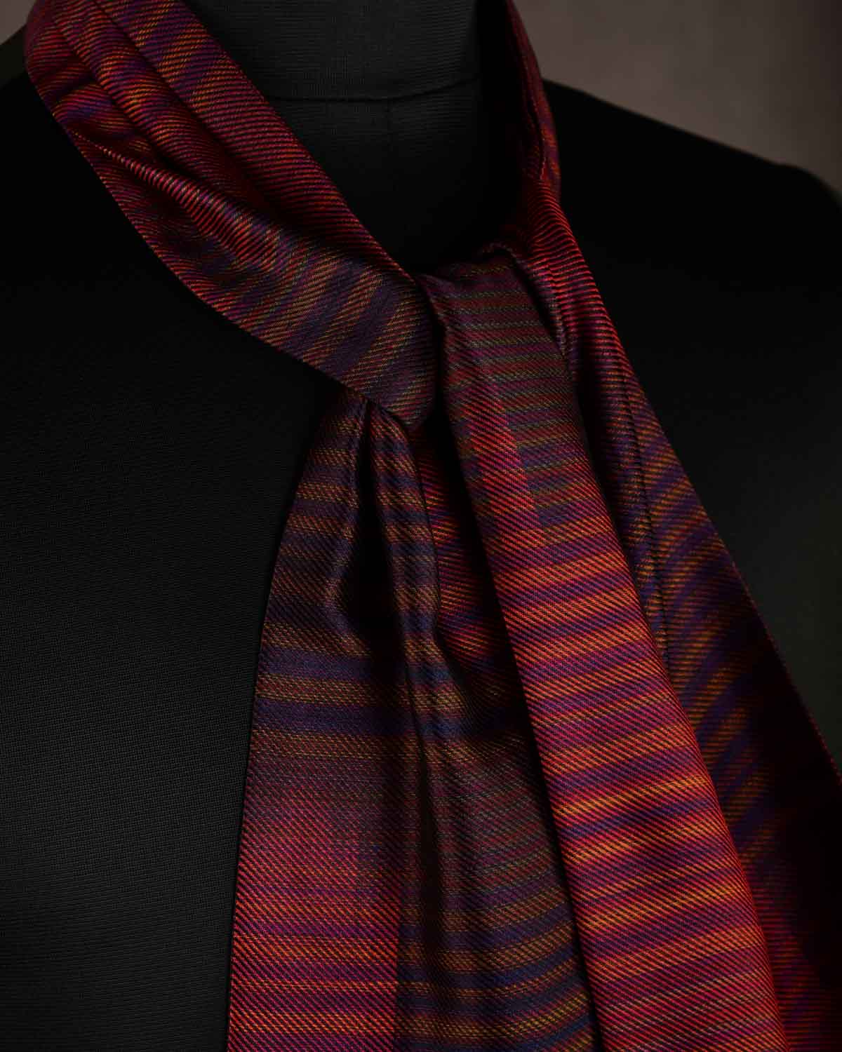 Ombre Maroon Multi-color Waterfall Handwoven Silk Ascot Tie-HolyWeaves