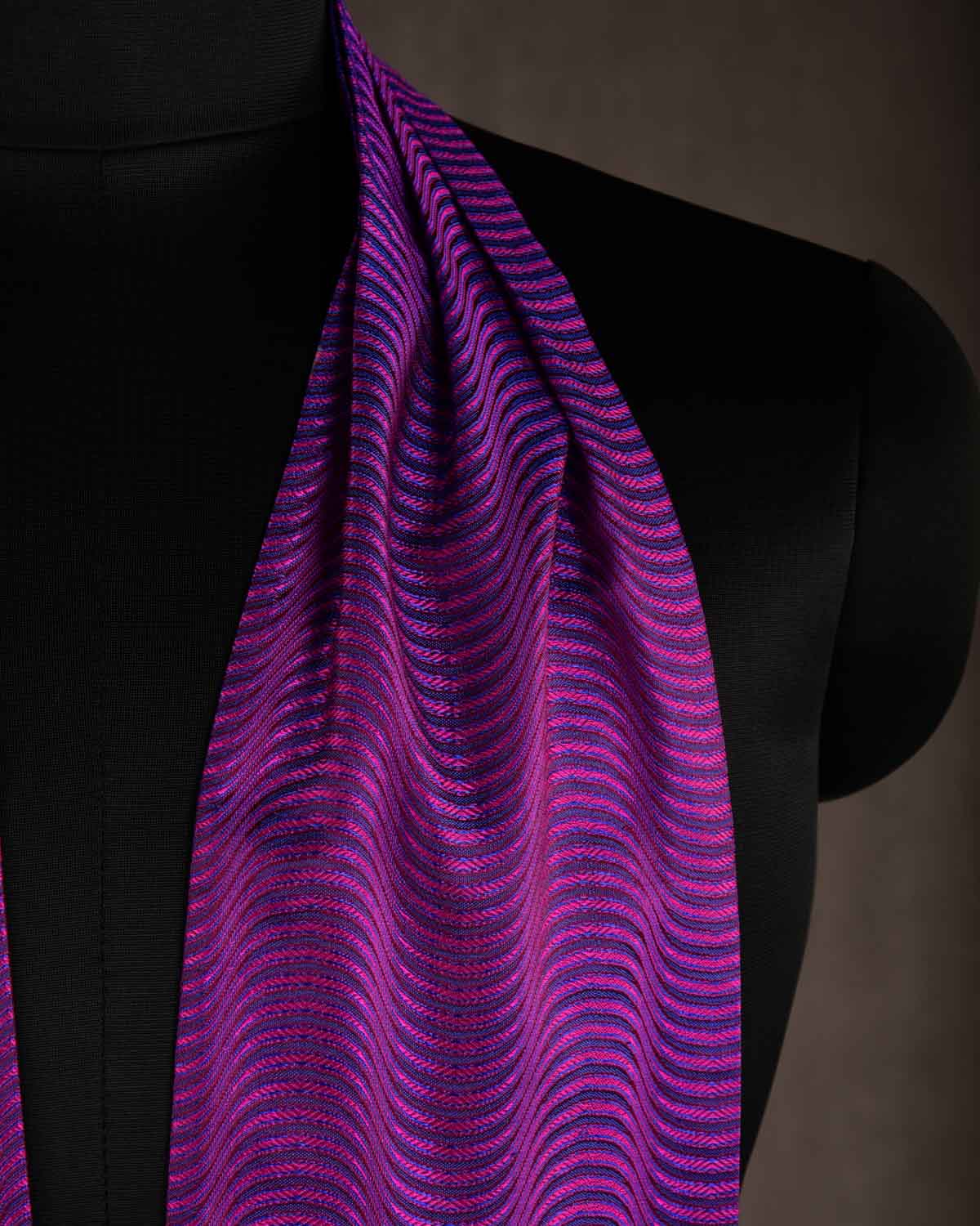 Pink On Purple Illusion Scallop Handwoven Silk Ascot Tie-HolyWeaves
