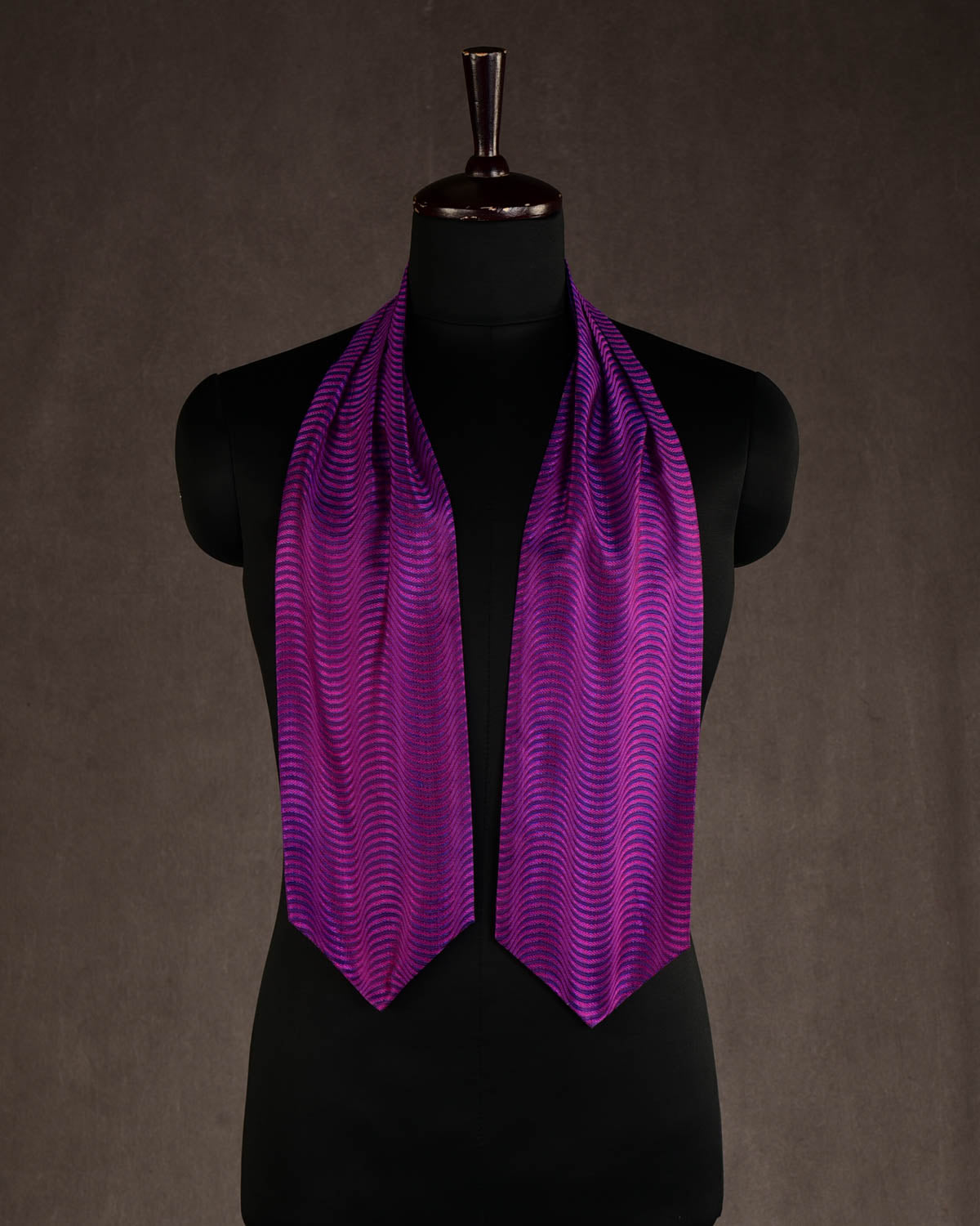 Pink On Purple Illusion Scallop Handwoven Silk Ascot Tie-HolyWeaves