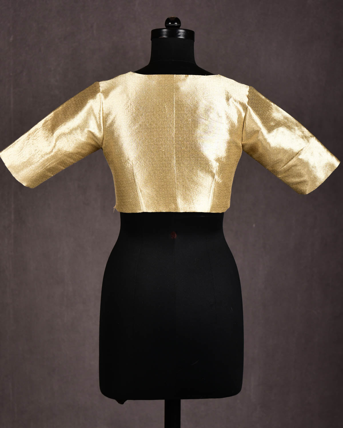 Gold Brocade Princess-Cut Deep-Neck Cotton Tissue Blouse-HolyWeaves