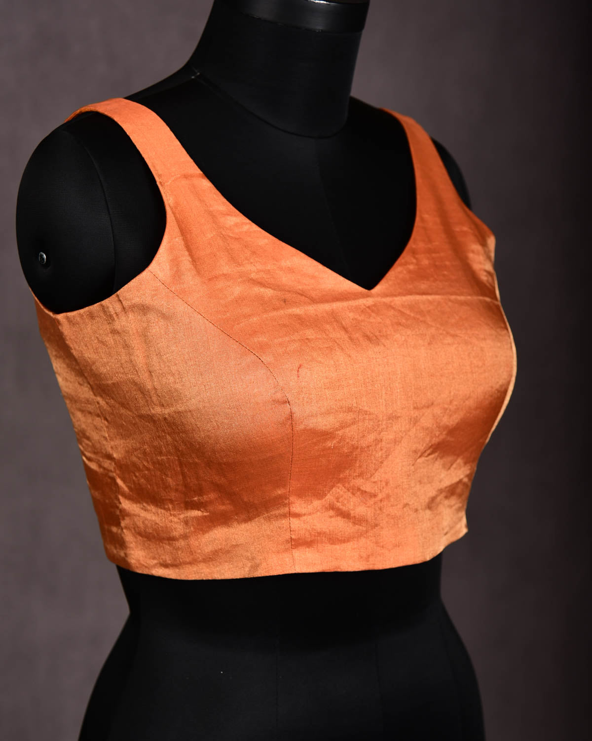 Metallic Orange Banarasi Cotton Tissue Blouse-HolyWeaves