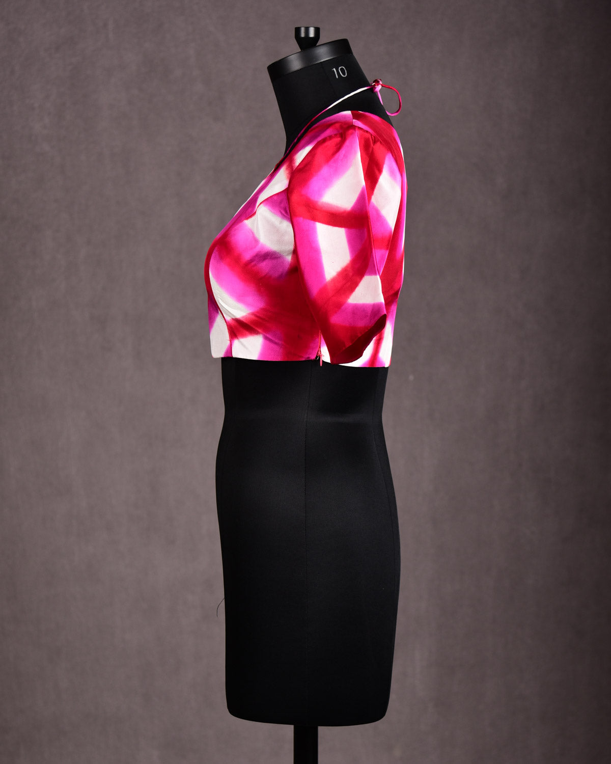 Pink Abstract Print Princess-Cut Silk Blouse-HolyWeaves
