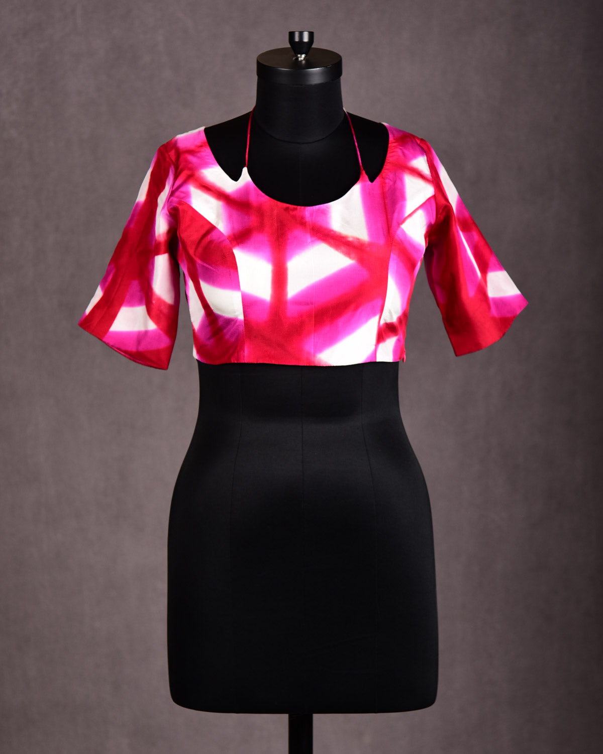Pink Abstract Print Princess-Cut Silk Blouse-HolyWeaves