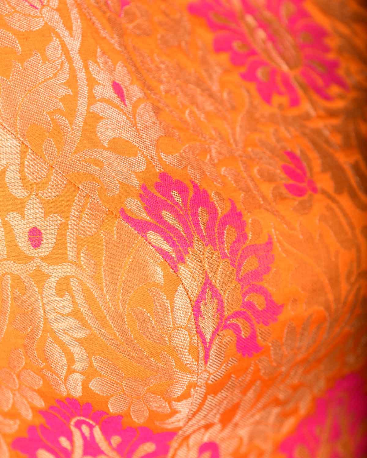 Orange Banarasi Gold Zari & Resham Cutwork Brocade Katan Silk Blouse-HolyWeaves