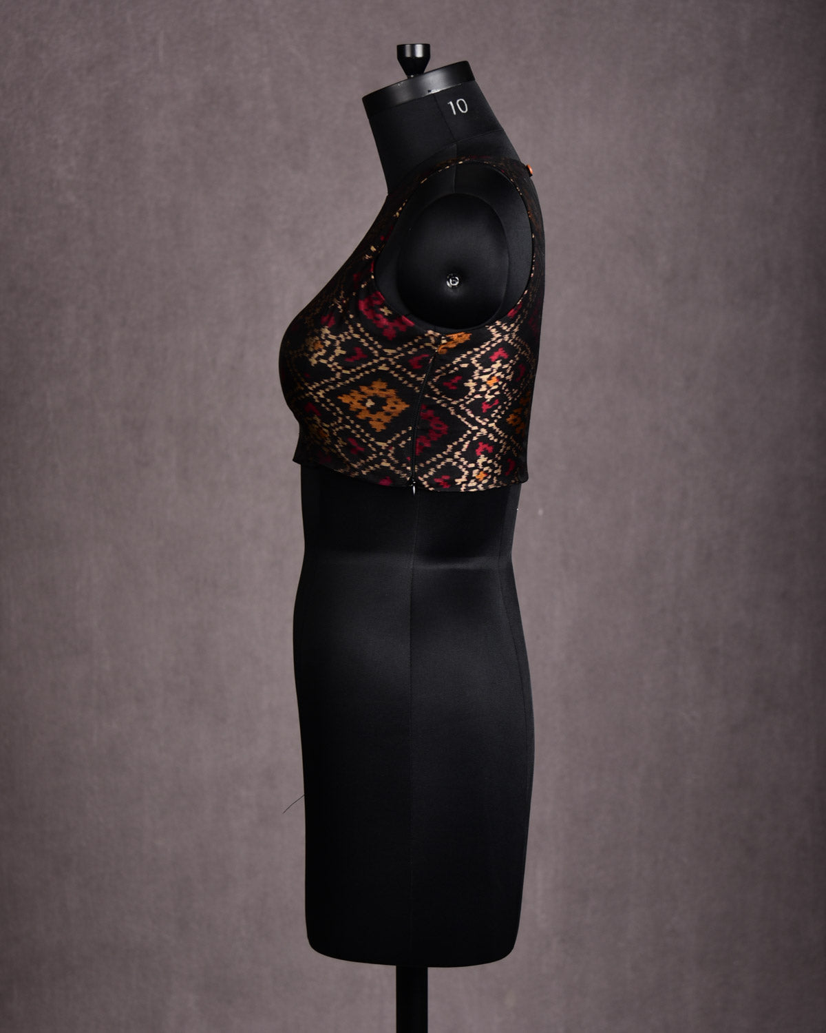 Black Banarasi Ikat Katan Silk Blouse-HolyWeaves