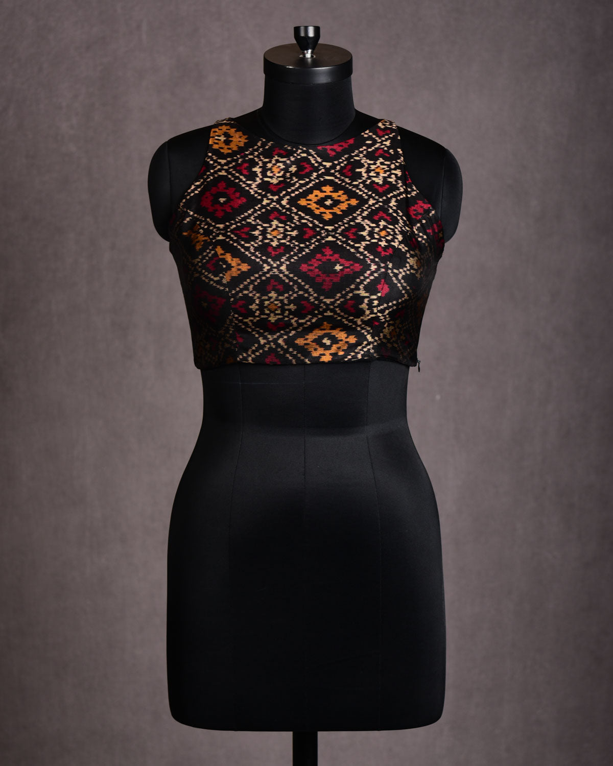 Black Banarasi Ikat Katan Silk Blouse-HolyWeaves