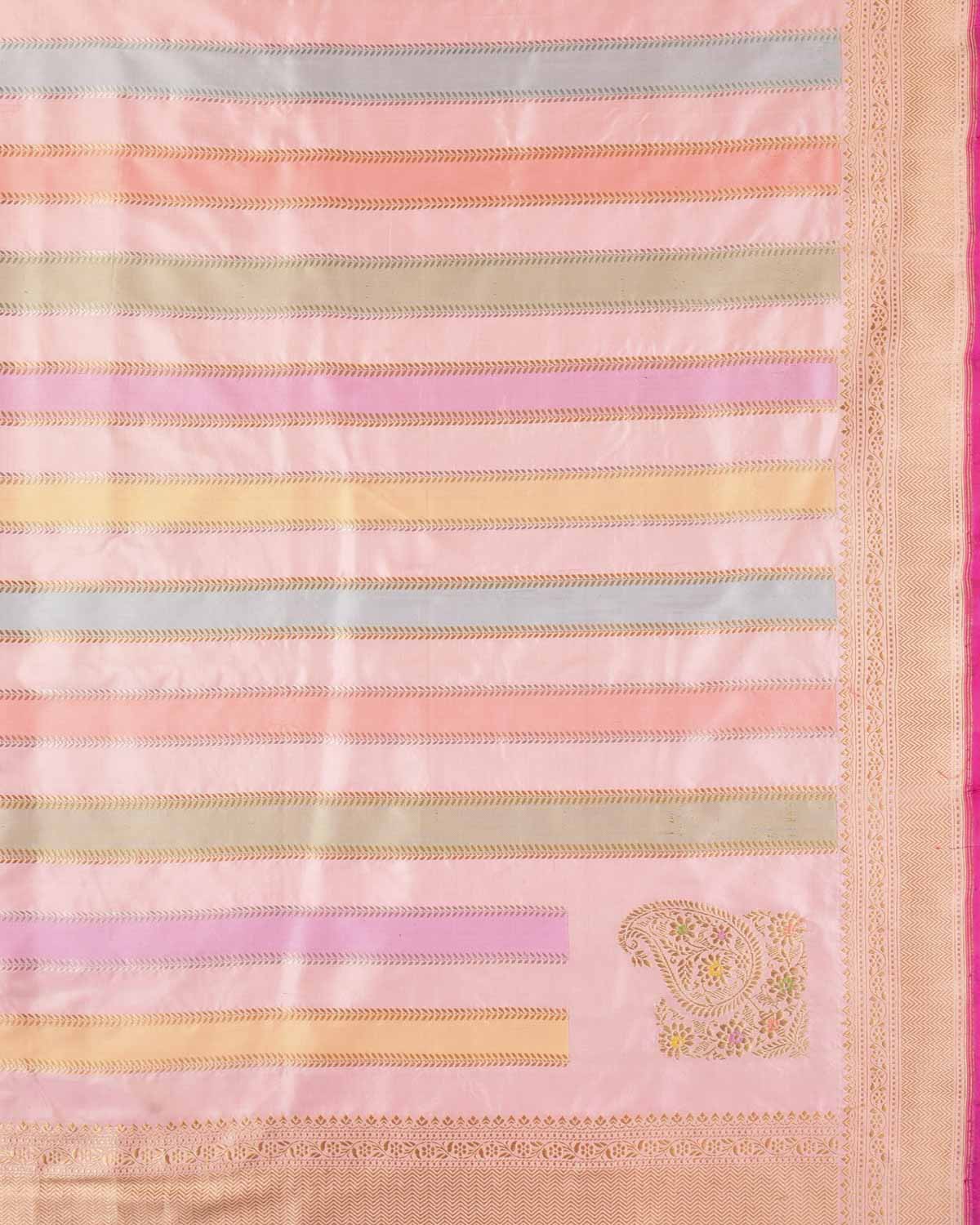 Multi on Pink Banarasi Rangkaat Handwoven Katan Silk Dupatta with Koniya Buta-HolyWeaves