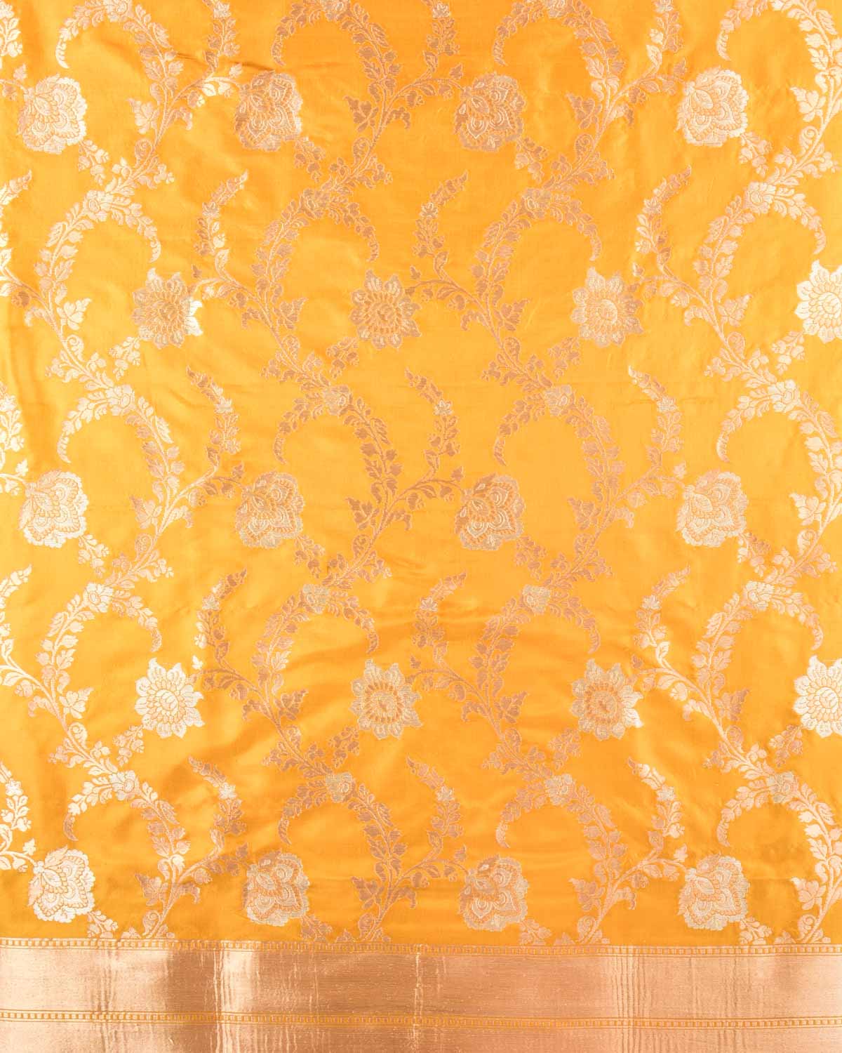 Yellow Banarasi Gold Zari Jaal Silver Meena Cutwork Brocade Handwoven Katan Silk Dupatta-HolyWeaves