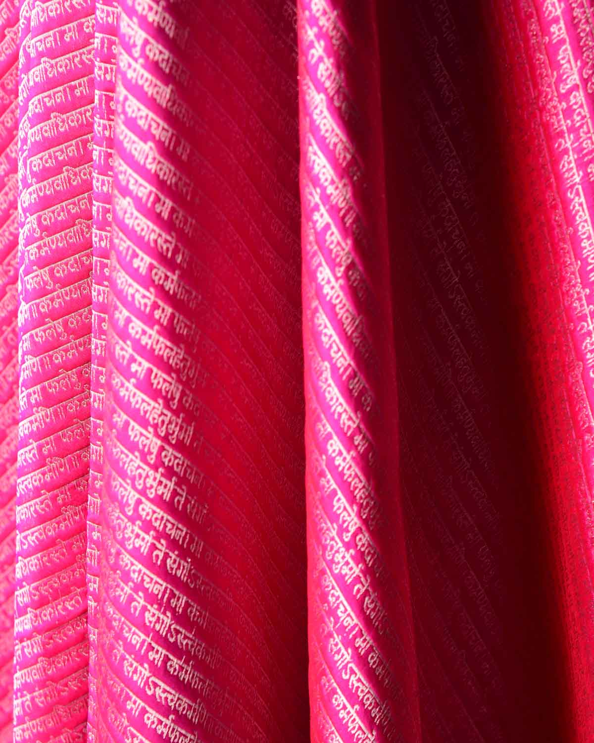 Fuchsia Pink Silver Zari Geeta Shlok 2.47 Brocade Handwoven Katan Silk Banarasi Dupatta-HolyWeaves