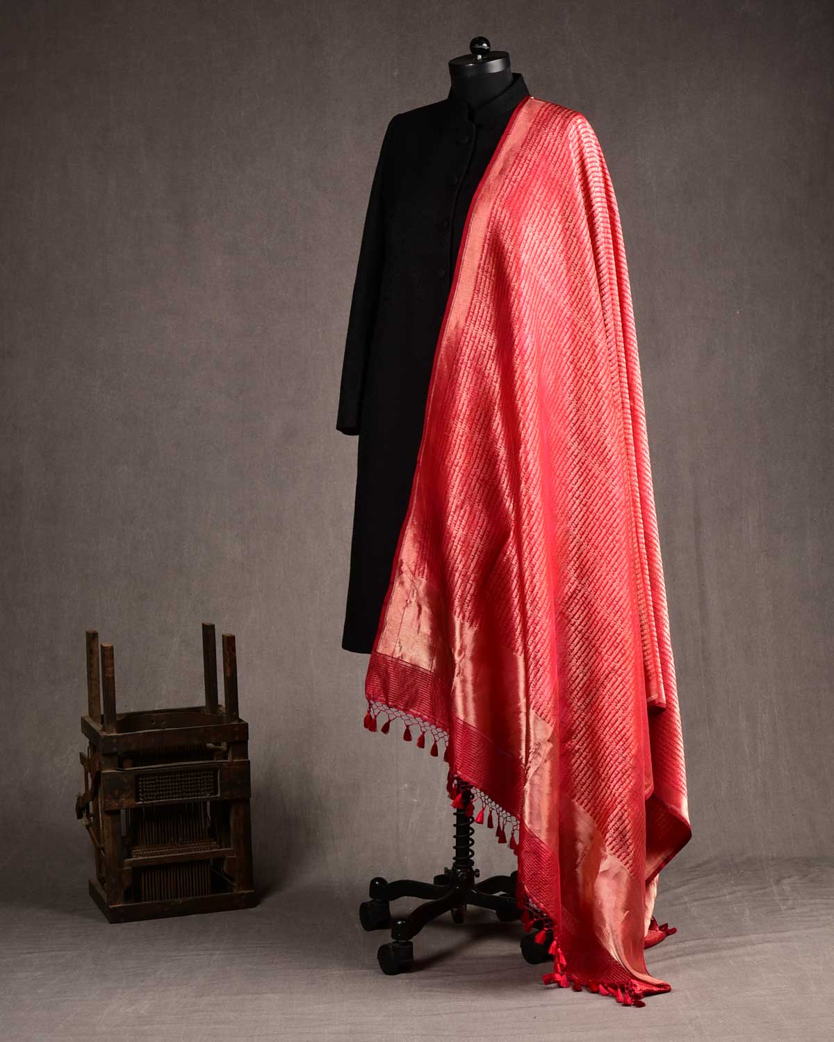 Bridal Ombre Red Silver Zari Geeta Shlok 2.47 Brocade Handwoven Katan Silk Banarasi Dupatta-HolyWeaves