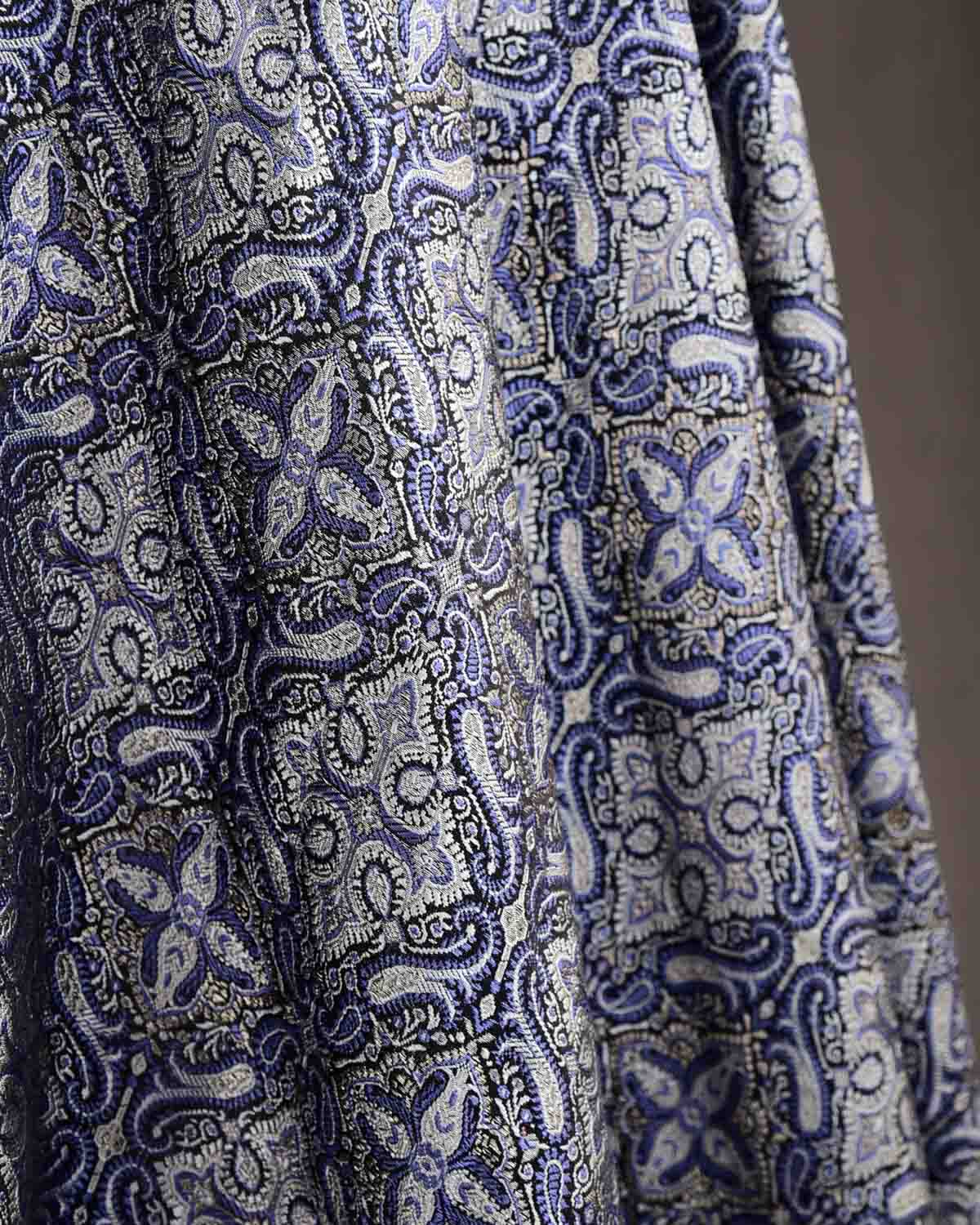 Gray Black Tehra Jamawar Brocade Handwoven Katan Silk Banarasi Dupatta-HolyWeaves