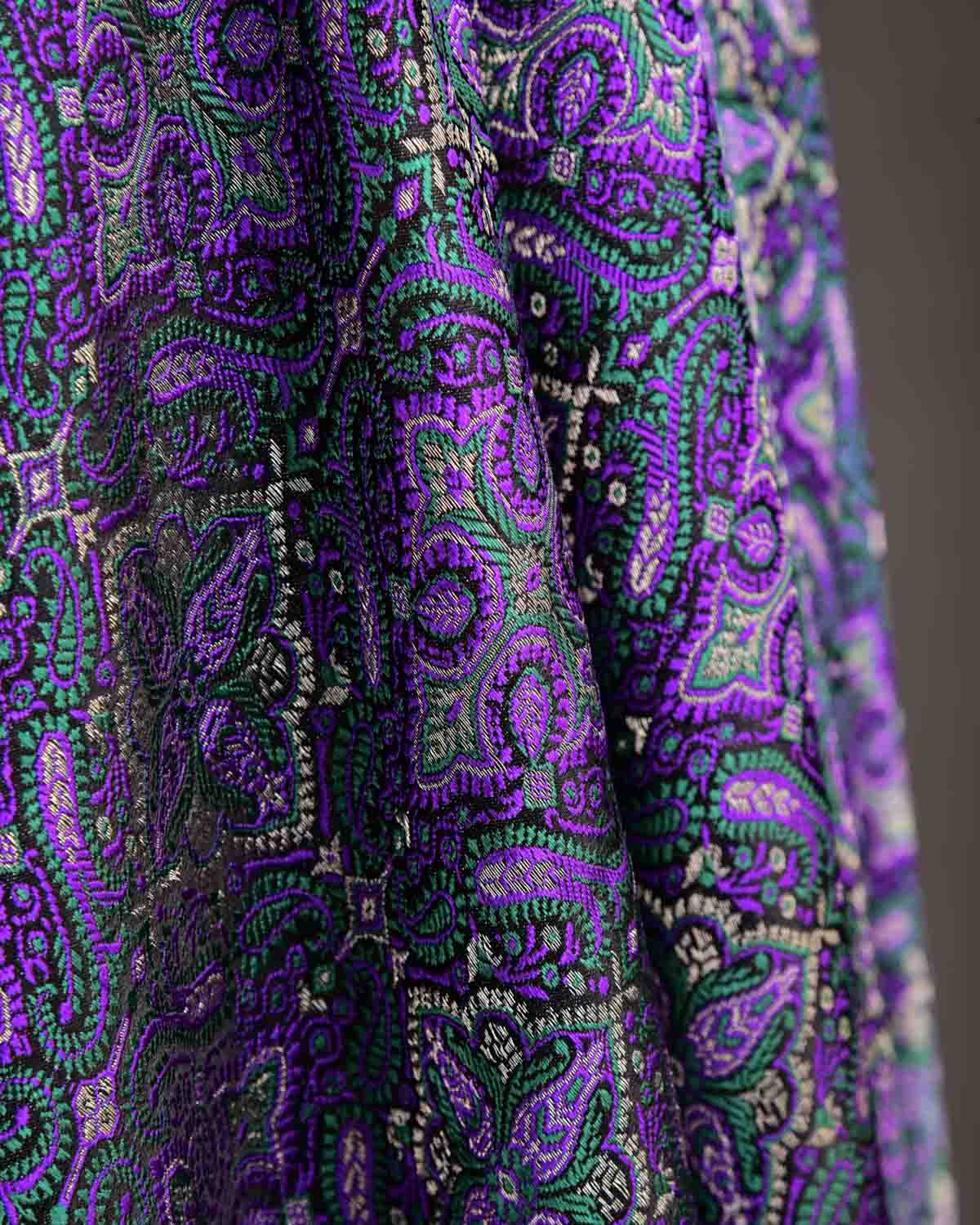 Green Purple Tehra Jamawar Brocade Handwoven Katan Silk Banarasi Dupatta-HolyWeaves
