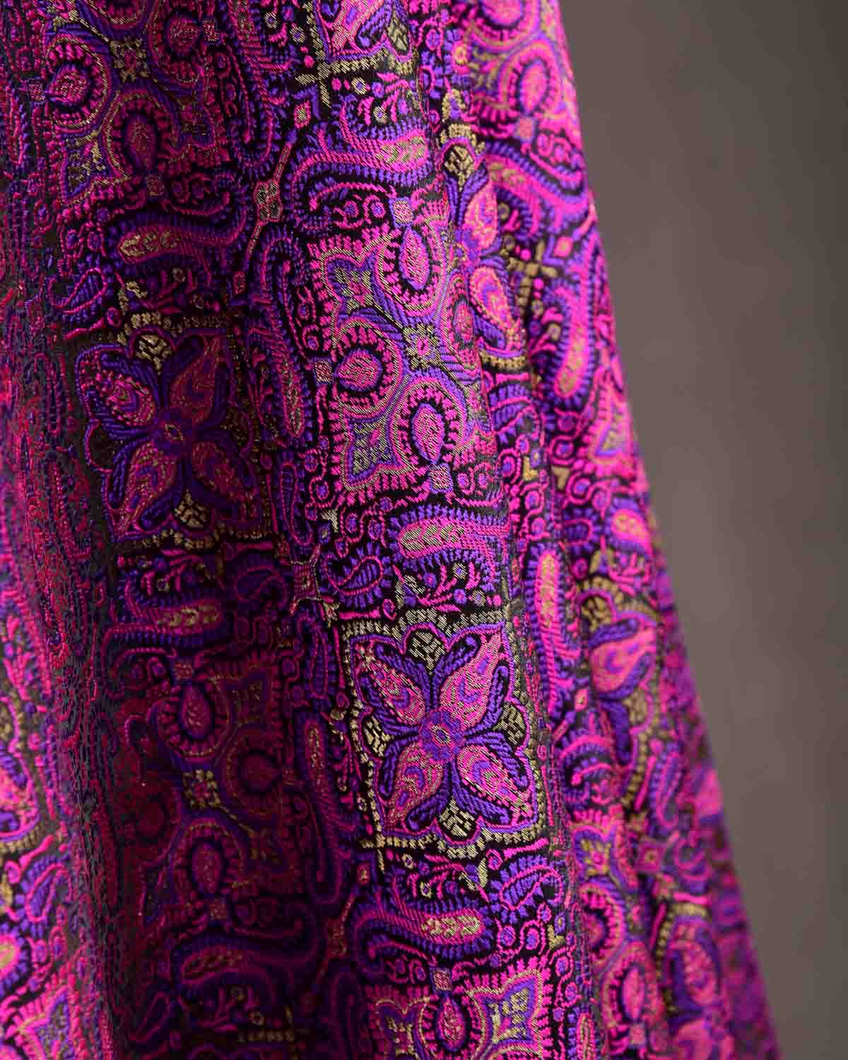 Purple Tehra Jamawar Brocade Handwoven Katan Silk Banarasi Dupatta-HolyWeaves