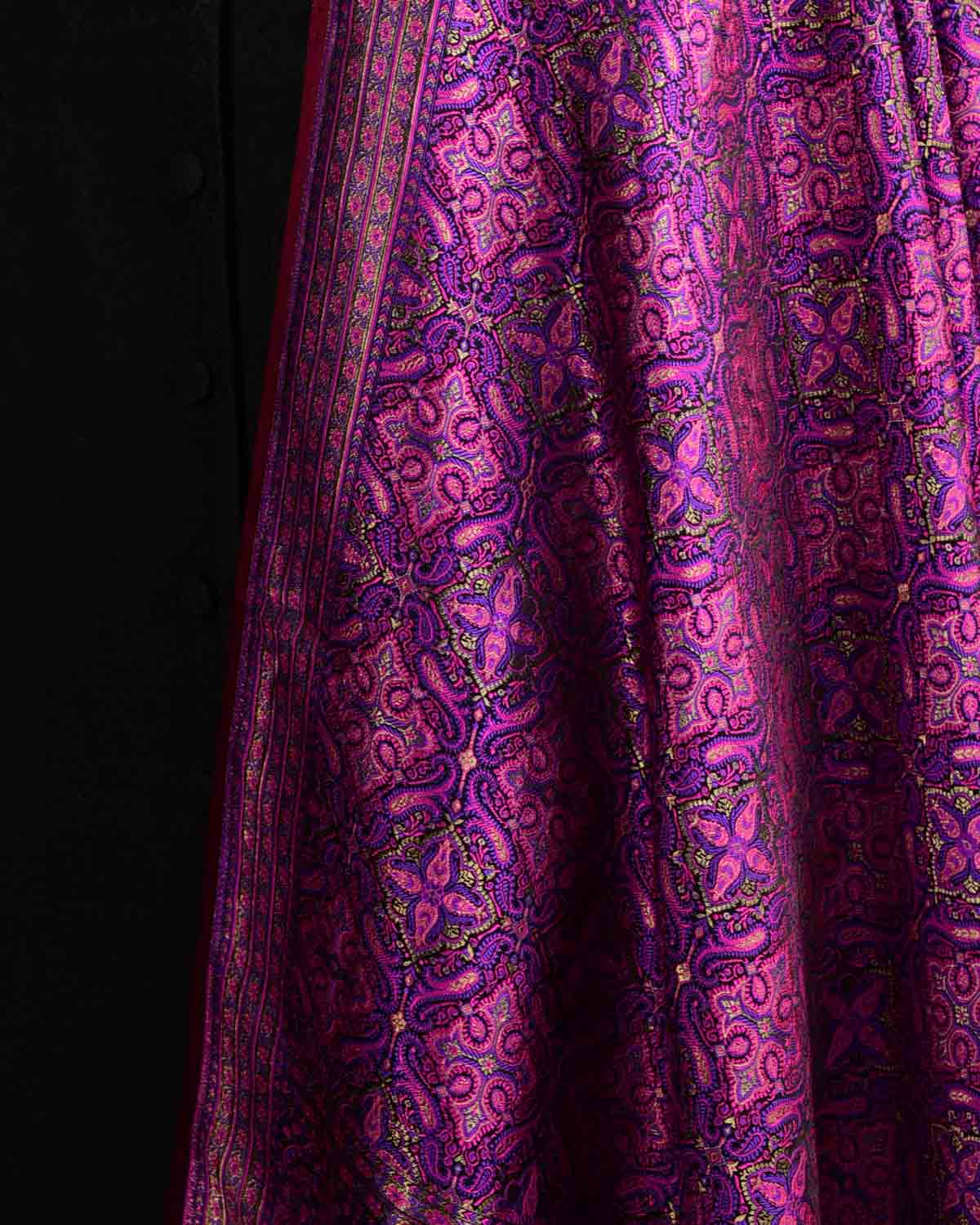 Purple Tehra Jamawar Brocade Handwoven Katan Silk Banarasi Dupatta-HolyWeaves