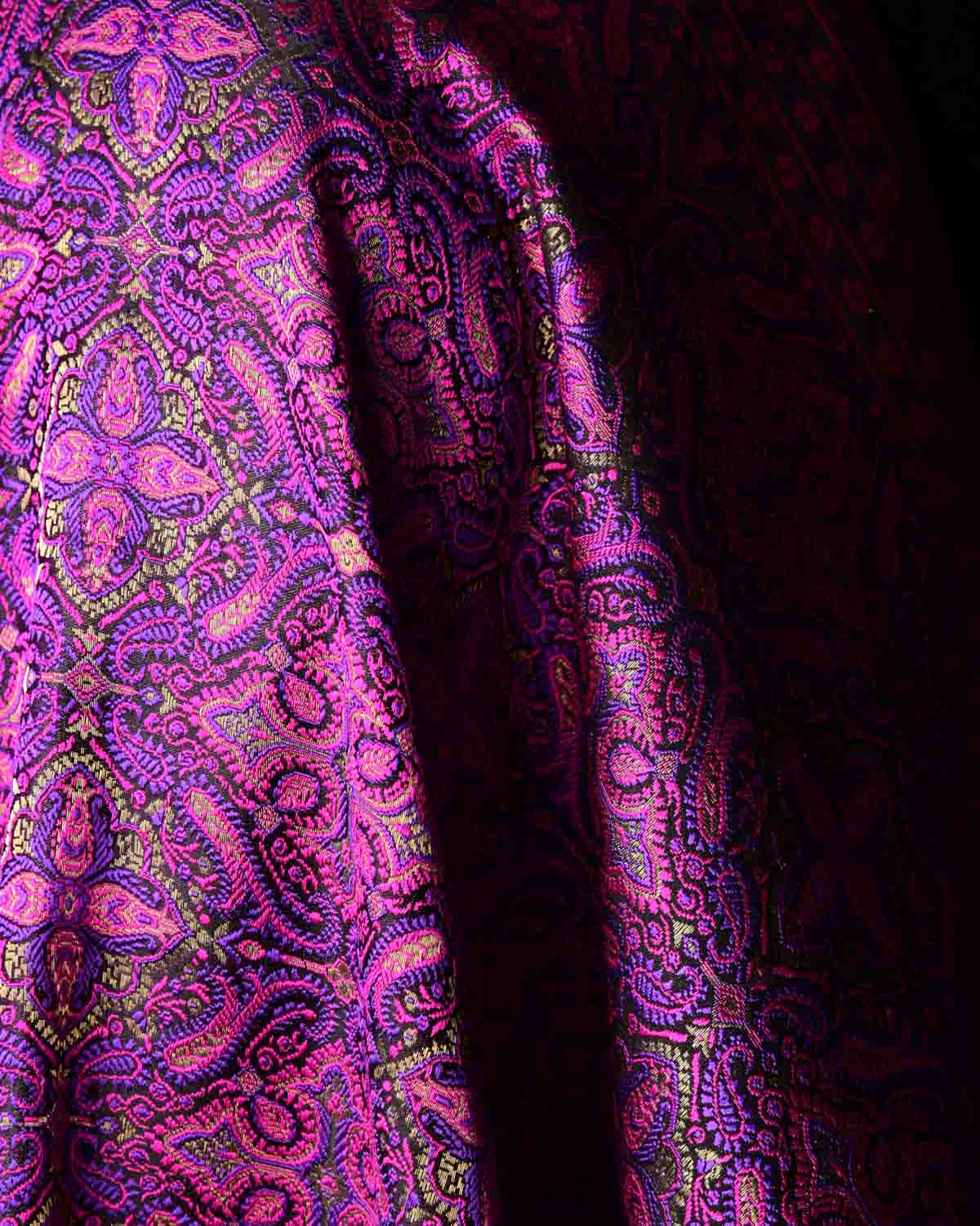 Purple Tehra Jamawar Brocade Handwoven Katan Silk Banarasi Dupatta-HolyWeaves
