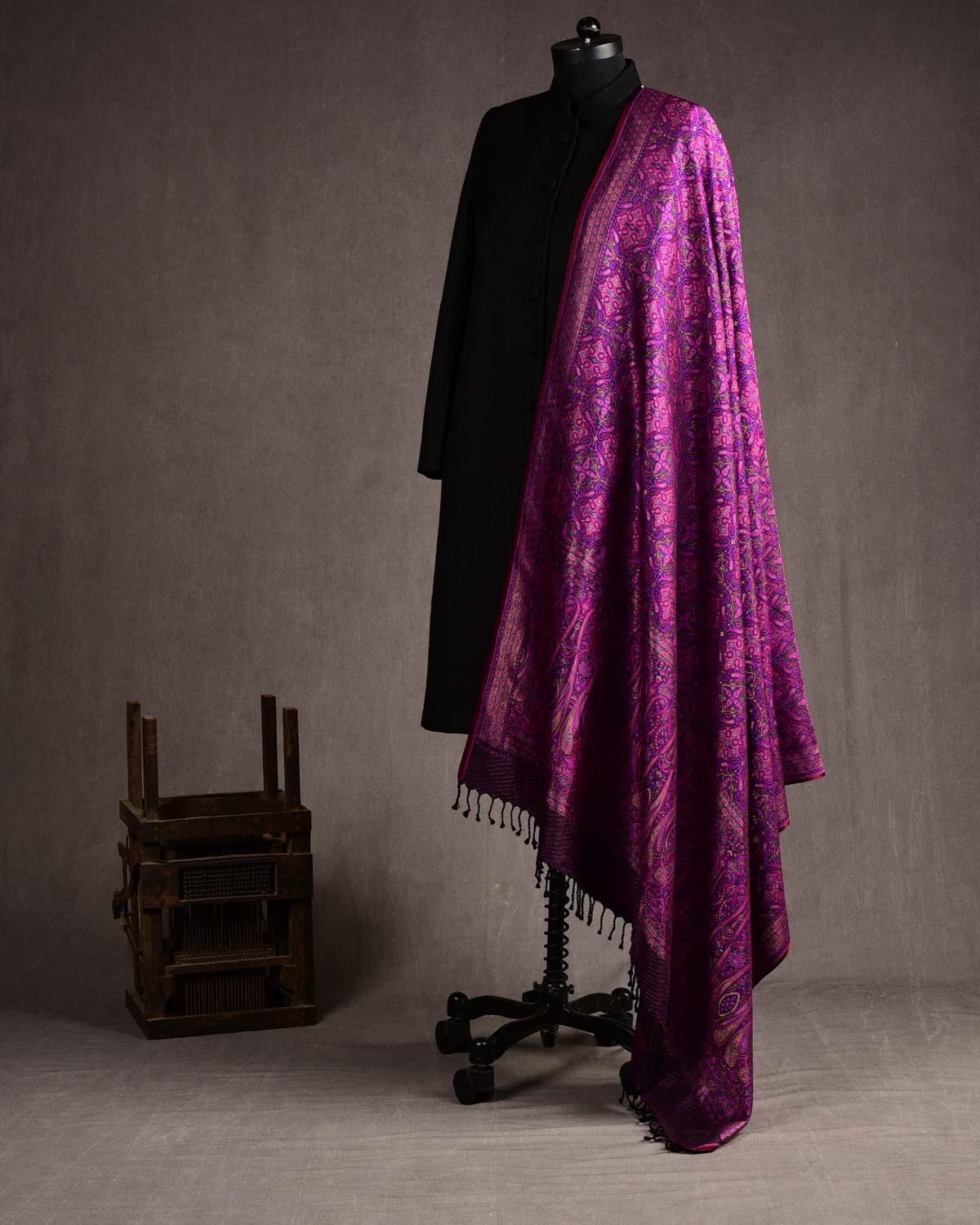 Purple Tehra Jamawar Brocade Handwoven Katan Silk Banarasi Dupatta-HolyWeaves