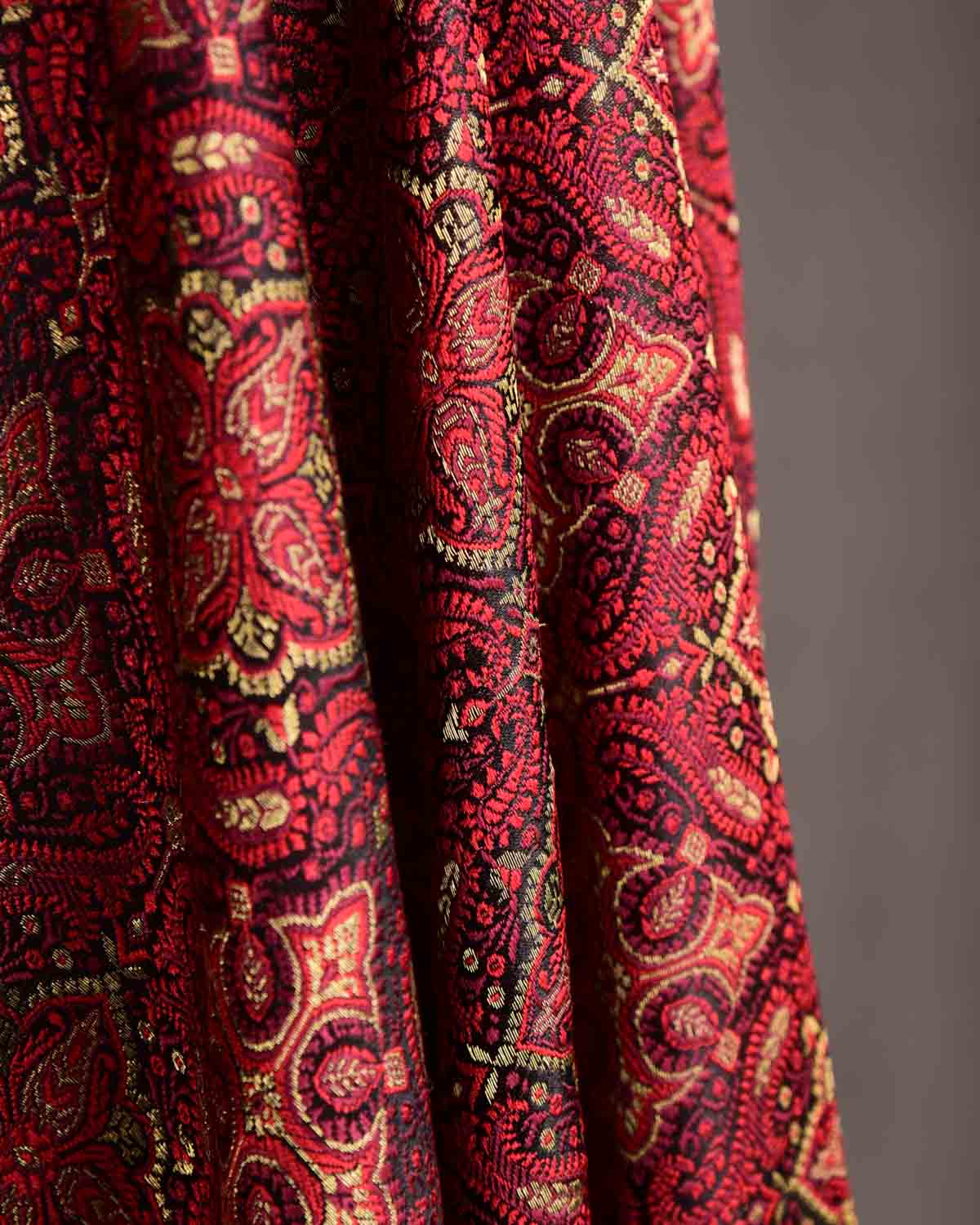 Maroon Tehra Jamawar Brocade Handwoven Katan Silk Banarasi Dupatta-HolyWeaves
