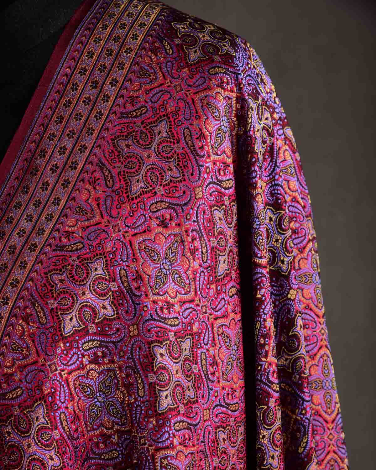 Mauve Maroon Tehra Jamawar Brocade Handwoven Katan Silk Banarasi Dupatta-HolyWeaves