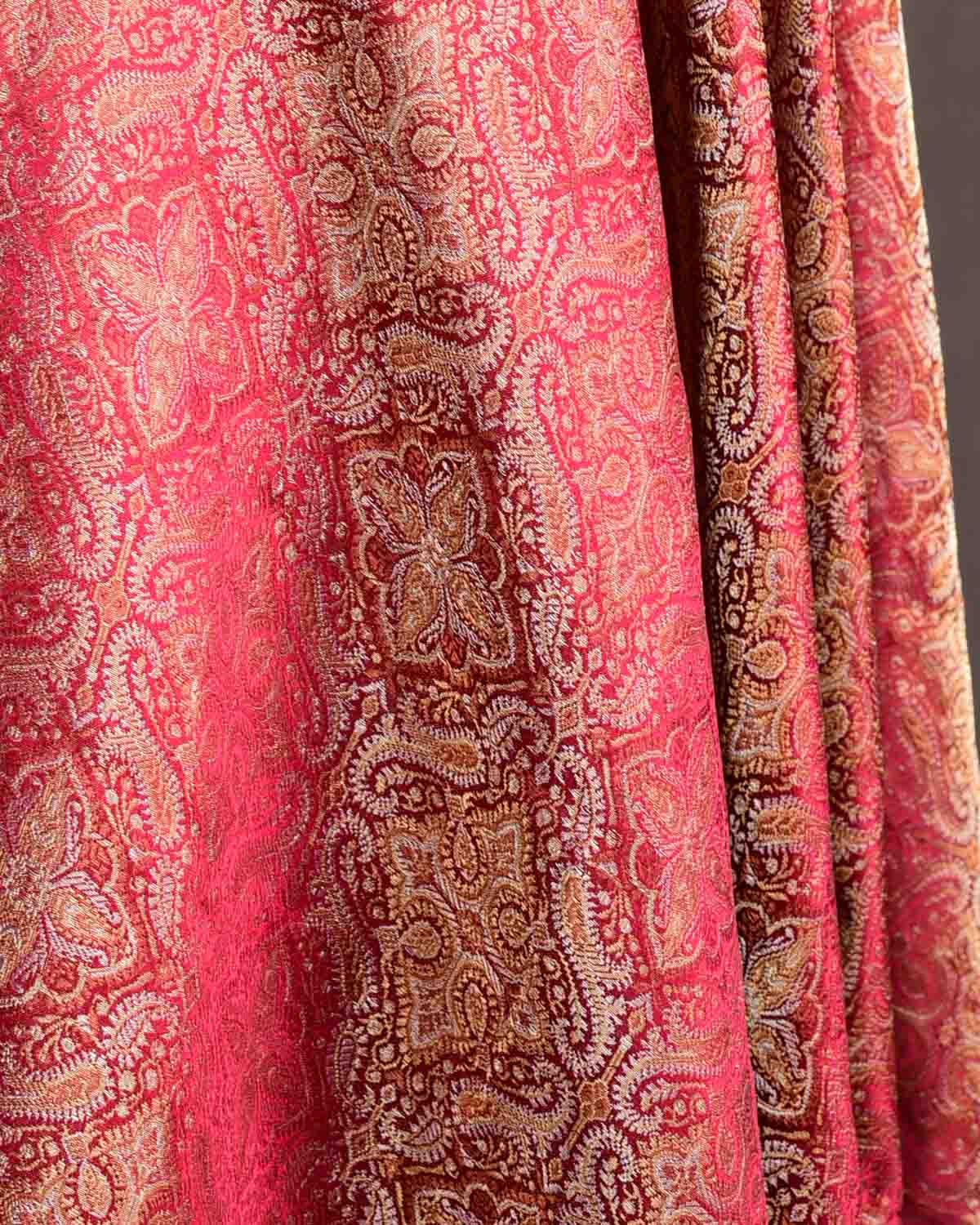 Metallic Maroon Tehra Jamawar Brocade Handwoven Katan Silk Banarasi Dupatta-HolyWeaves