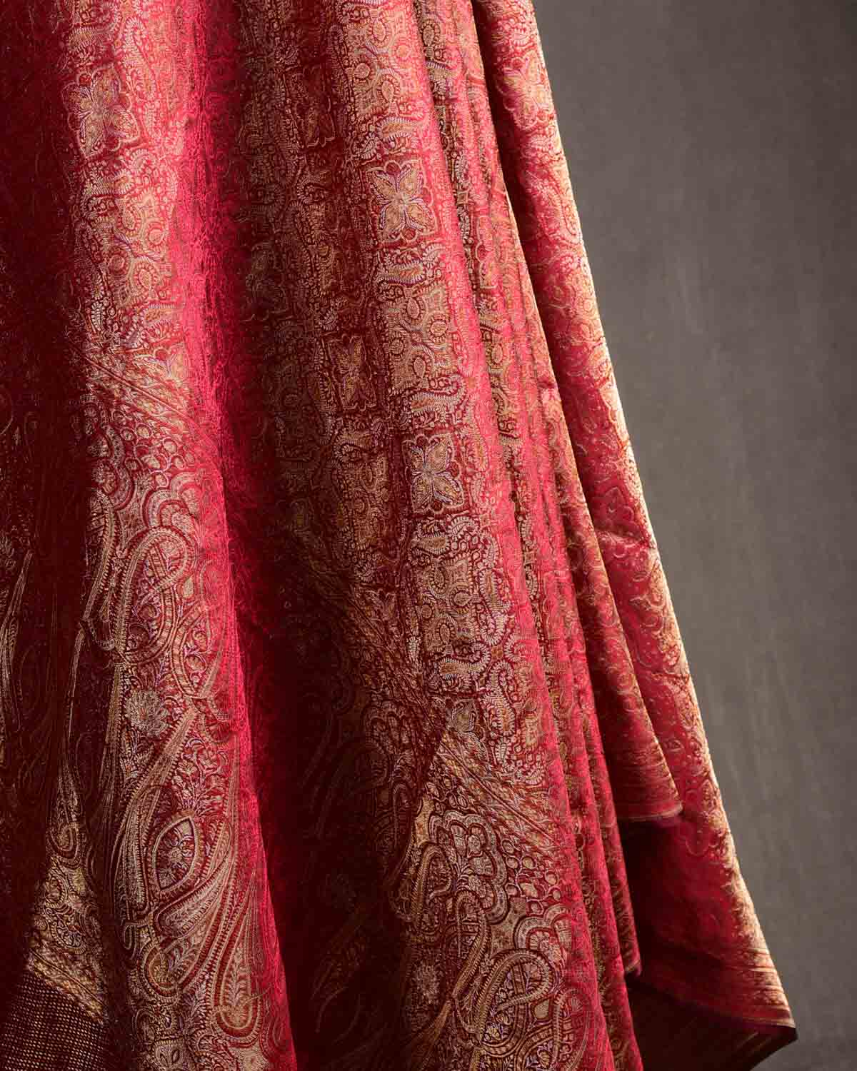 Metallic Maroon Tehra Jamawar Brocade Handwoven Katan Silk Banarasi Dupatta-HolyWeaves