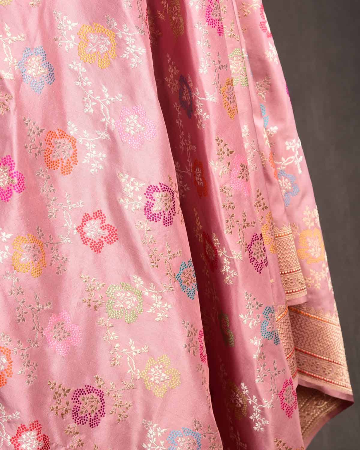 Rosy Brown Gold Zari And Meena Jaal Kadhuan Brocade Handwoven Katan Silk Banarasi Dupatta-HolyWeaves