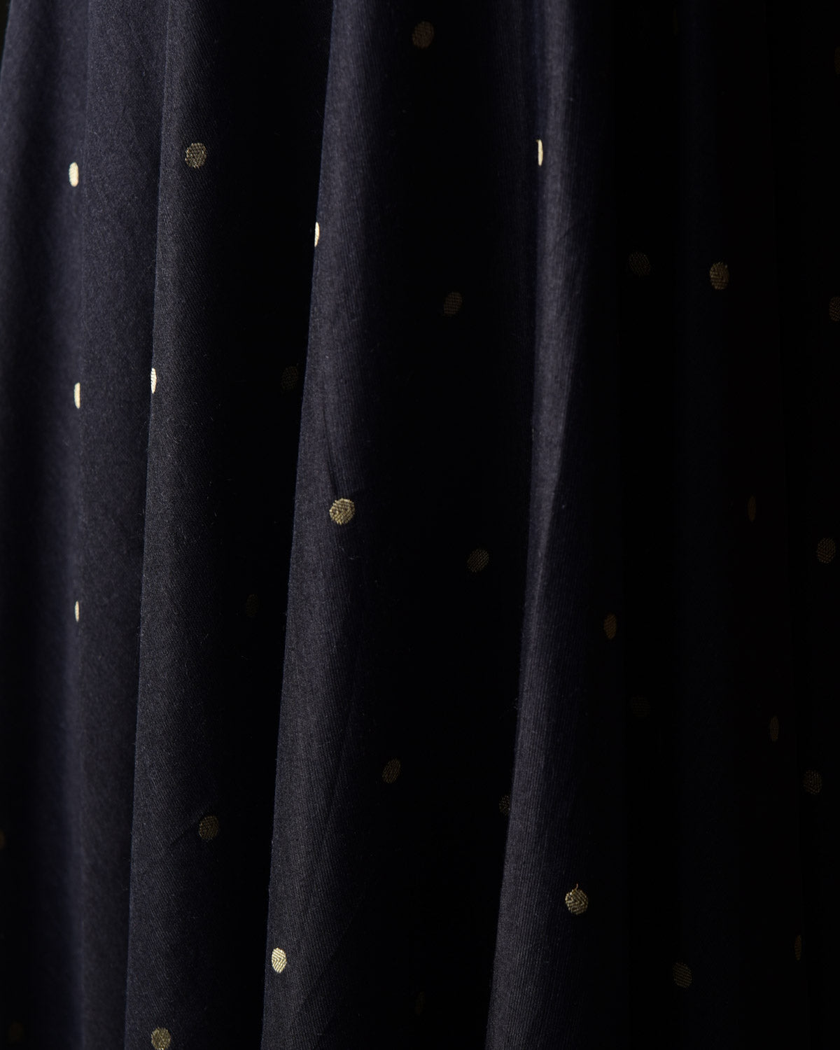 Black Gold Zari Polka Buti Cutwork Brocade Handwoven Muga Silk Banarasi Dupatta-HolyWeaves