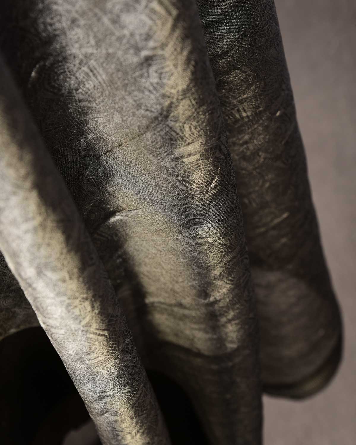 Metallic Silver Gray WATERMARK Spider Web Brocade Handwoven Kora Tissue Banarasi Dupatta-HolyWeaves