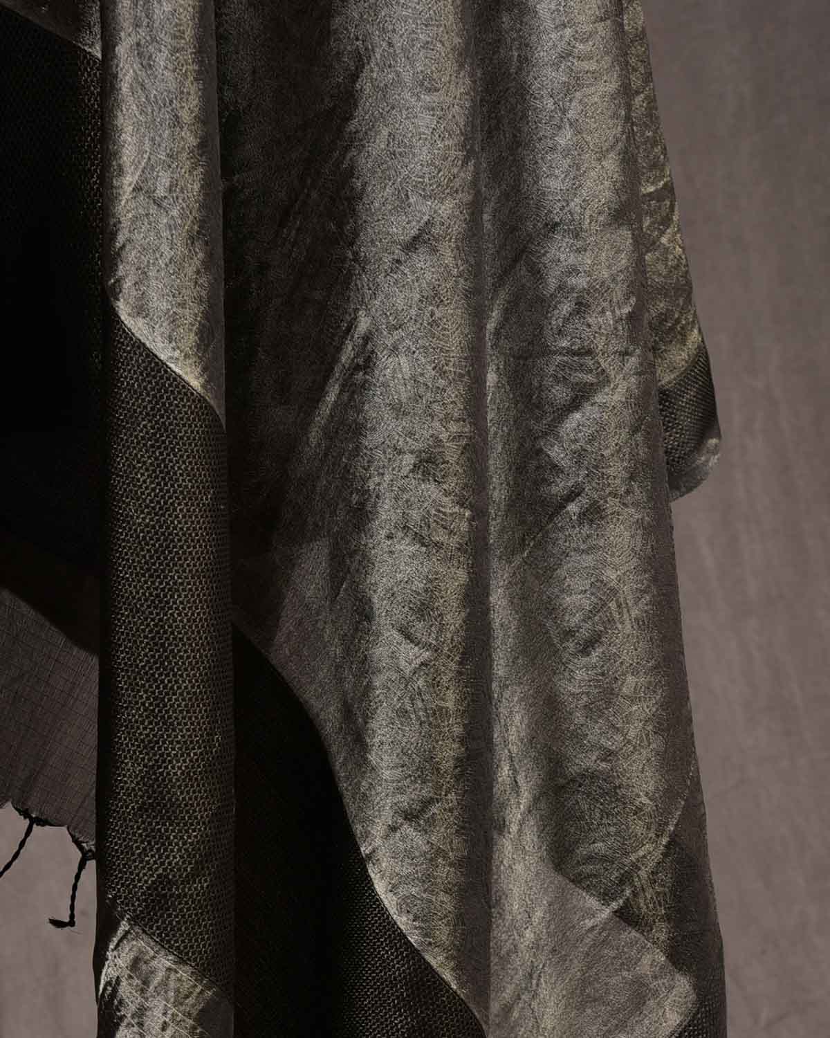 Metallic Silver Gray WATERMARK Spider Web Brocade Handwoven Kora Tissue Banarasi Dupatta-HolyWeaves