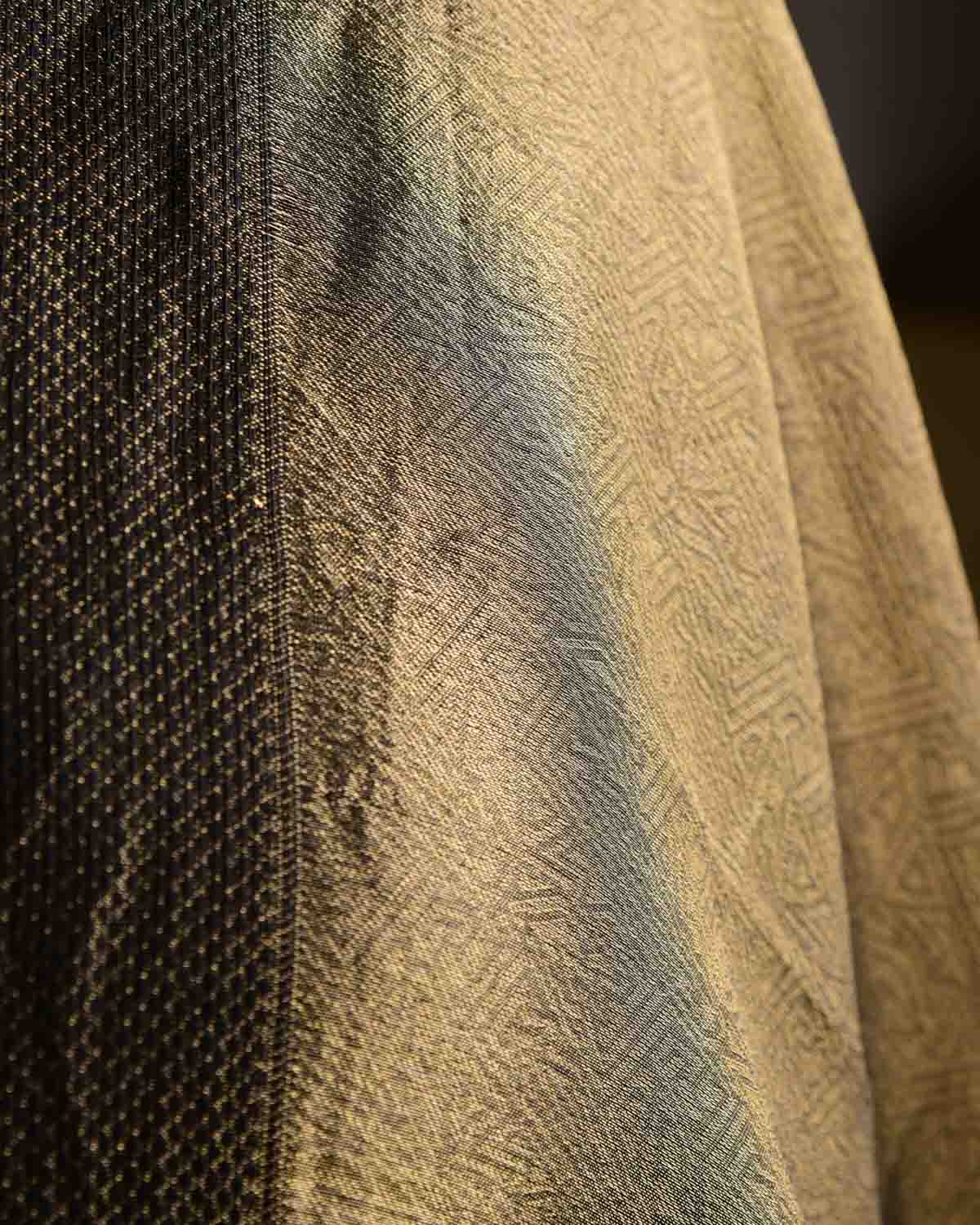 Metallic Antique Gold WATERMARK Abstract Geometry Brocade Handwoven Kora Tissue Banarasi Dupatta-HolyWeaves
