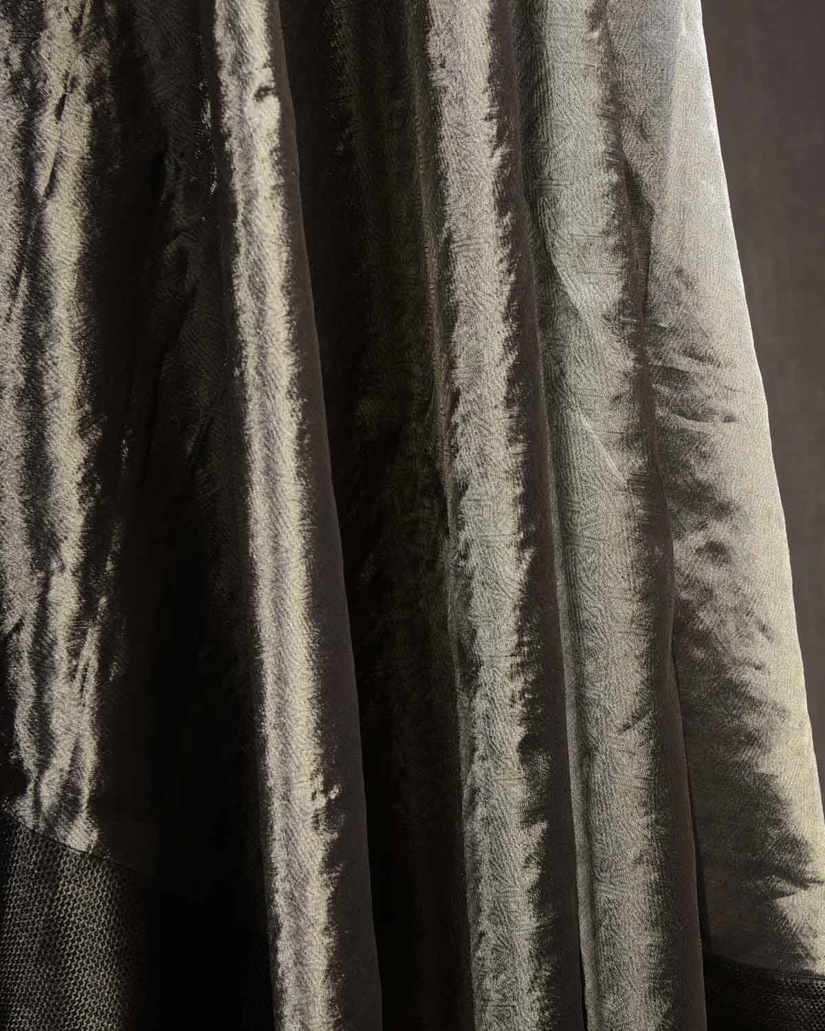 Metallic Silver Gray WATERMARK Abstract Geometry Brocade Handwoven Kora Tissue Banarasi Dupatta-HolyWeaves