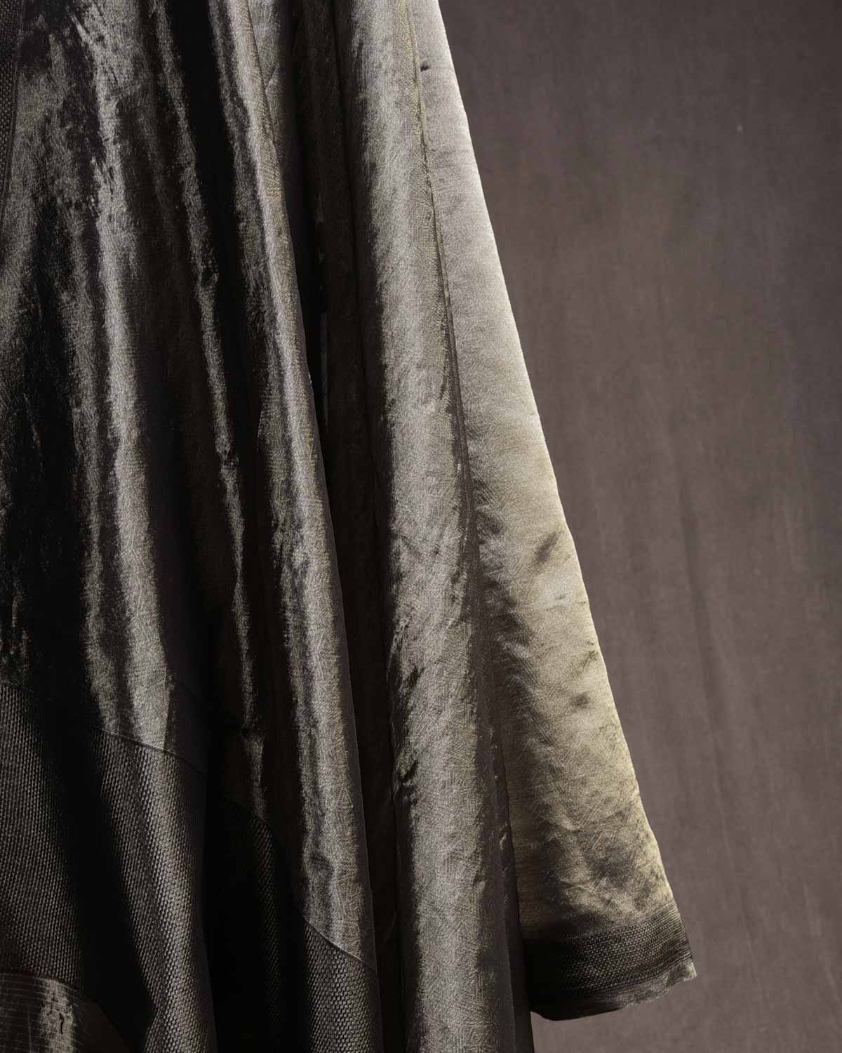 Metallic Silver Gray WATERMARK Abstract Geometry Brocade Handwoven Kora Tissue Banarasi Dupatta-HolyWeaves