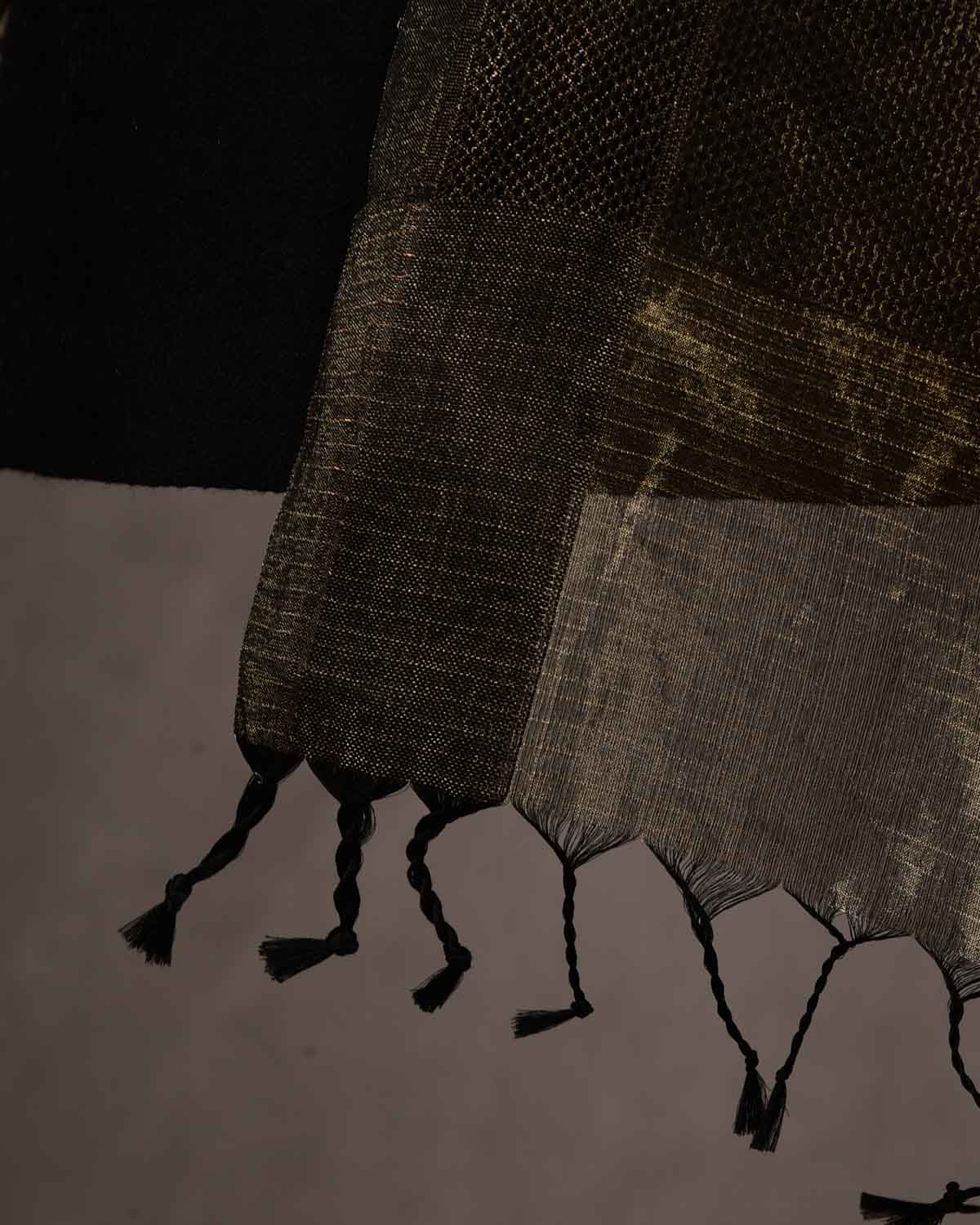 Metallic Gold WATERMARK Diagonal Stripes Brocade Handwoven Kora Tissue Banarasi Dupatta-HolyWeaves