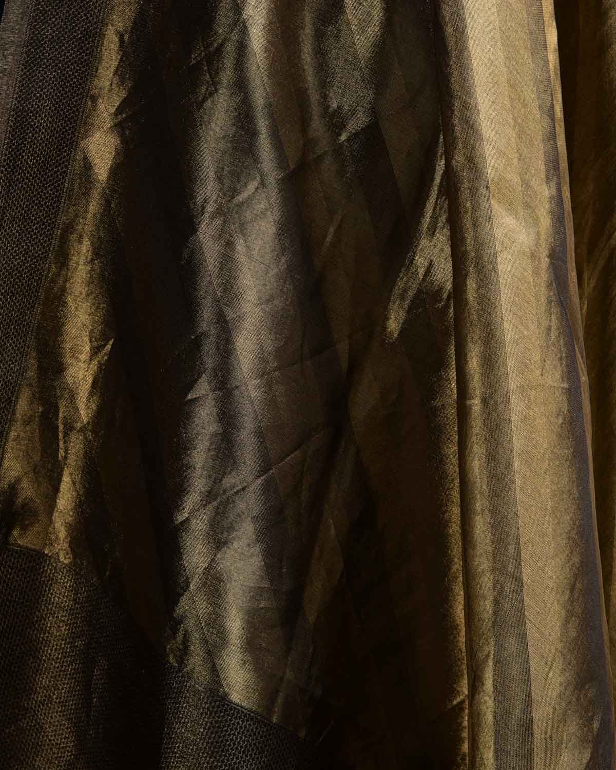 Metallic Gold WATERMARK Diagonal Stripes Brocade Handwoven Kora Tissue Banarasi Dupatta-HolyWeaves