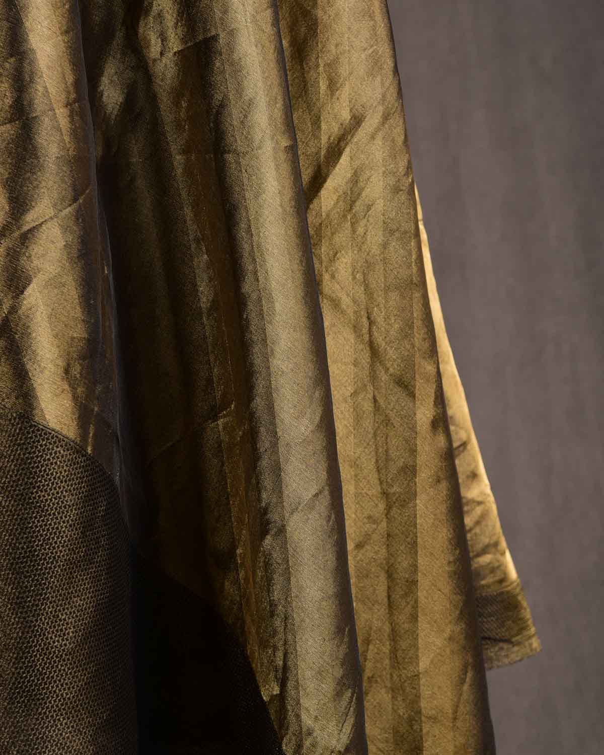 Metallic Gold WATERMARK Diagonal Stripes Brocade Handwoven Kora Tissue Banarasi Dupatta-HolyWeaves