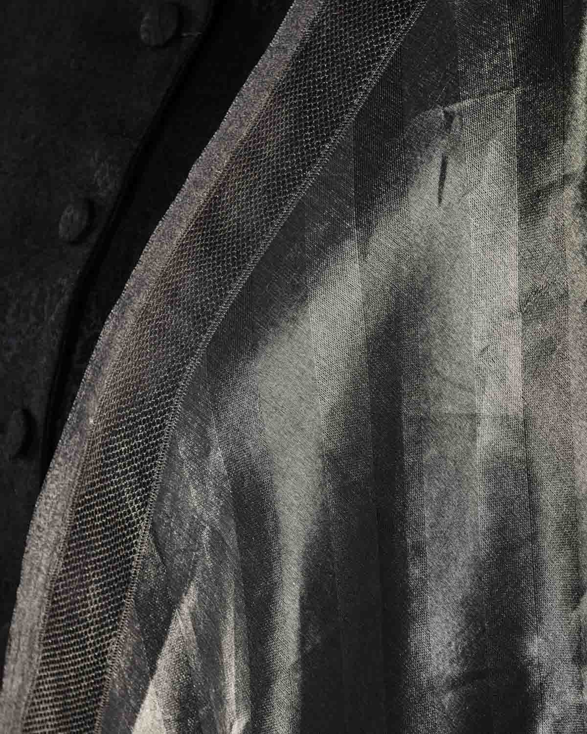 Metallic Silver WATERMARK Diagonal Stripes Brocade Handwoven Kora Tissue Banarasi Dupatta-HolyWeaves