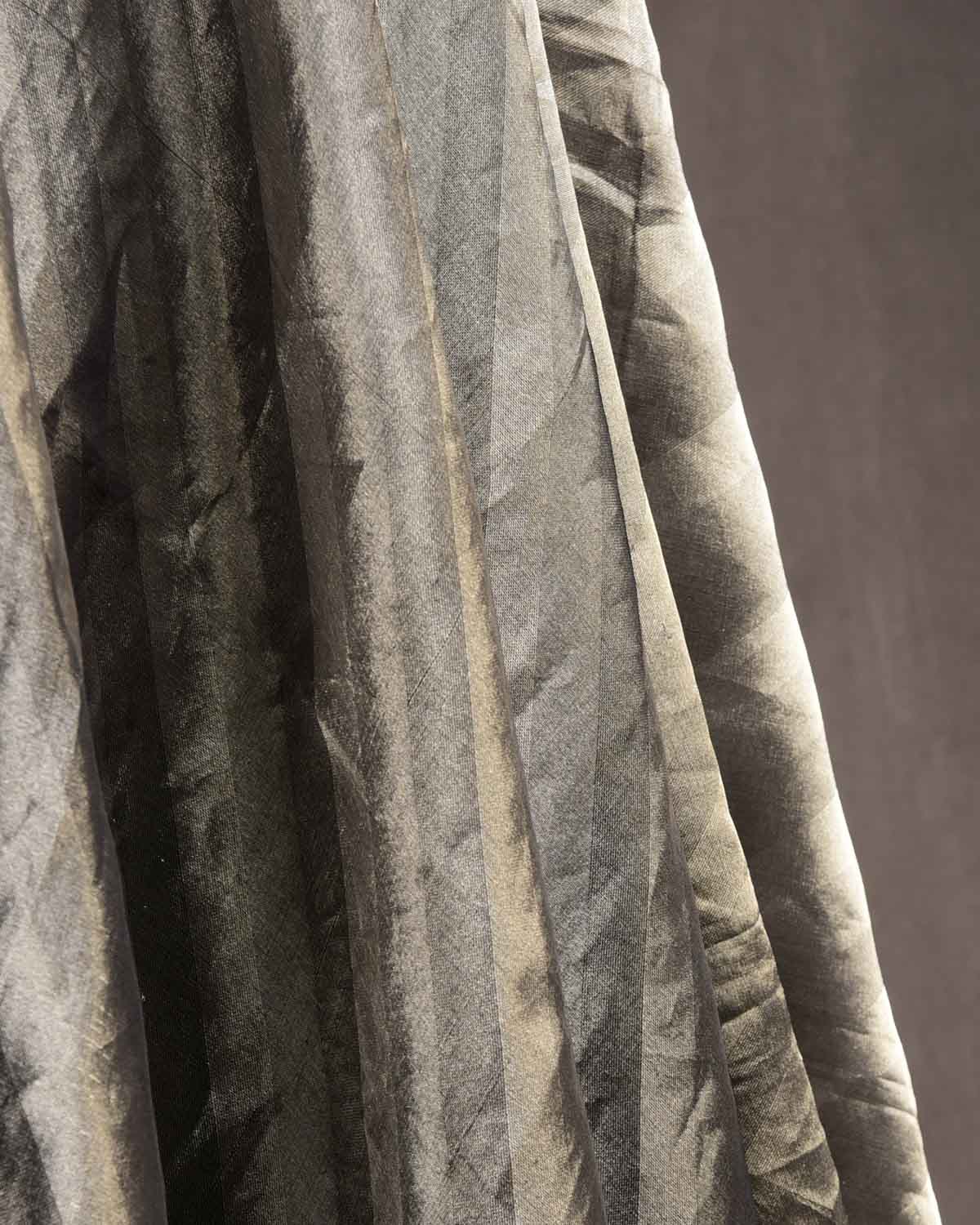 Metallic Silver WATERMARK Diagonal Stripes Brocade Handwoven Kora Tissue Banarasi Dupatta-HolyWeaves