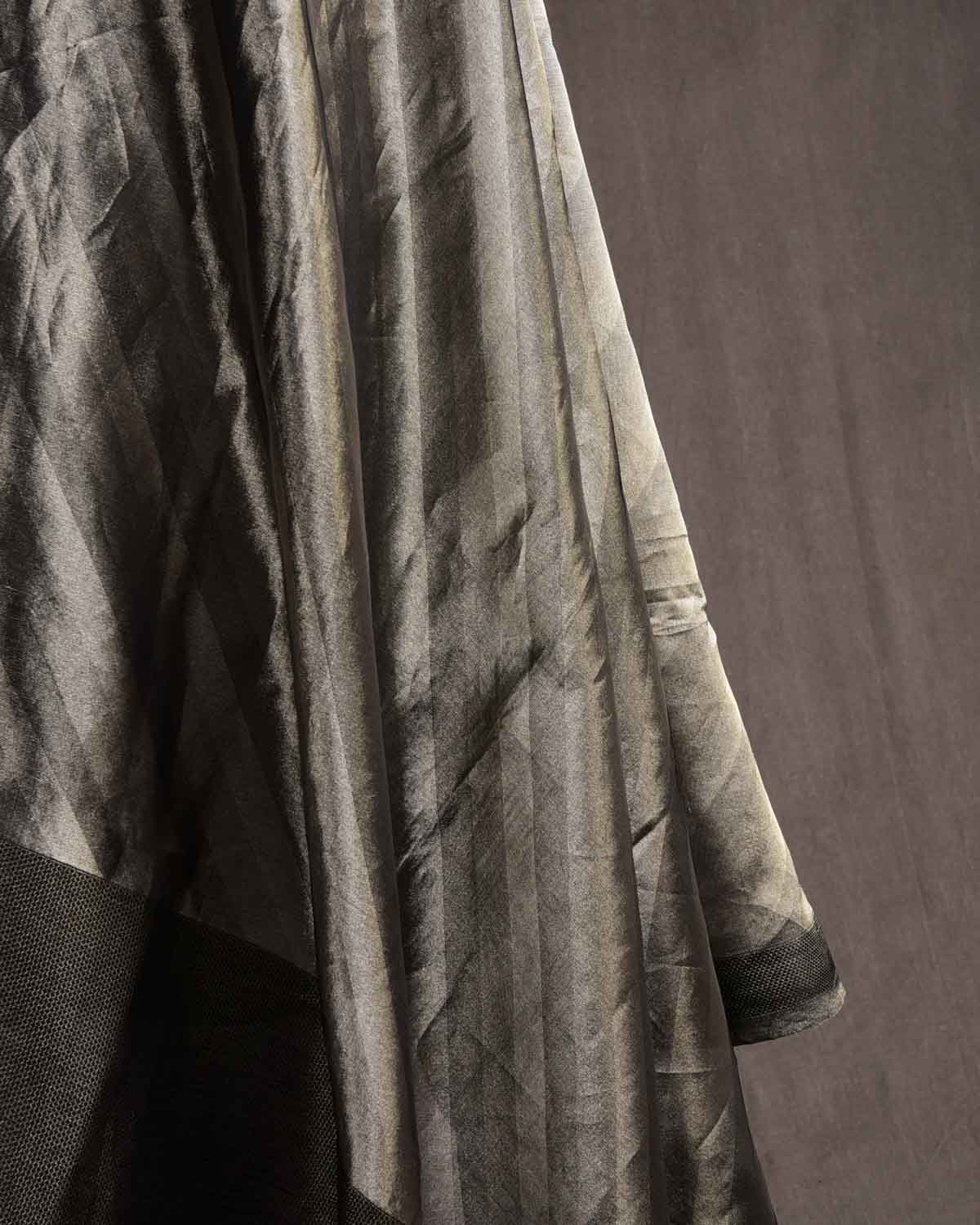 Metallic Silver WATERMARK Diagonal Stripes Brocade Handwoven Kora Tissue Banarasi Dupatta-HolyWeaves