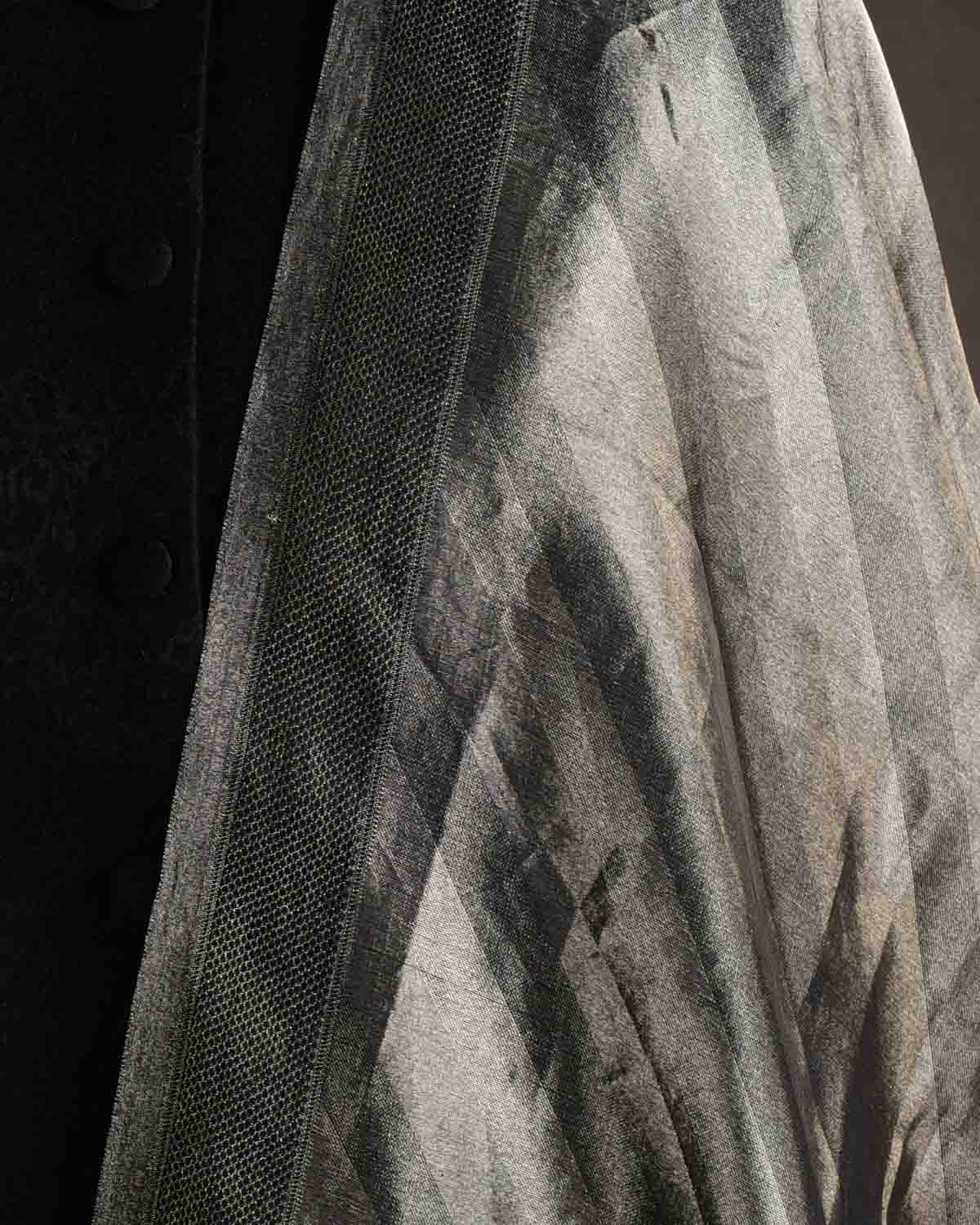 Metallic Silver WATERMARK Diagonal Stripes Brocade Handwoven Kora Tissue Banarasi Dupatta-HolyWeaves