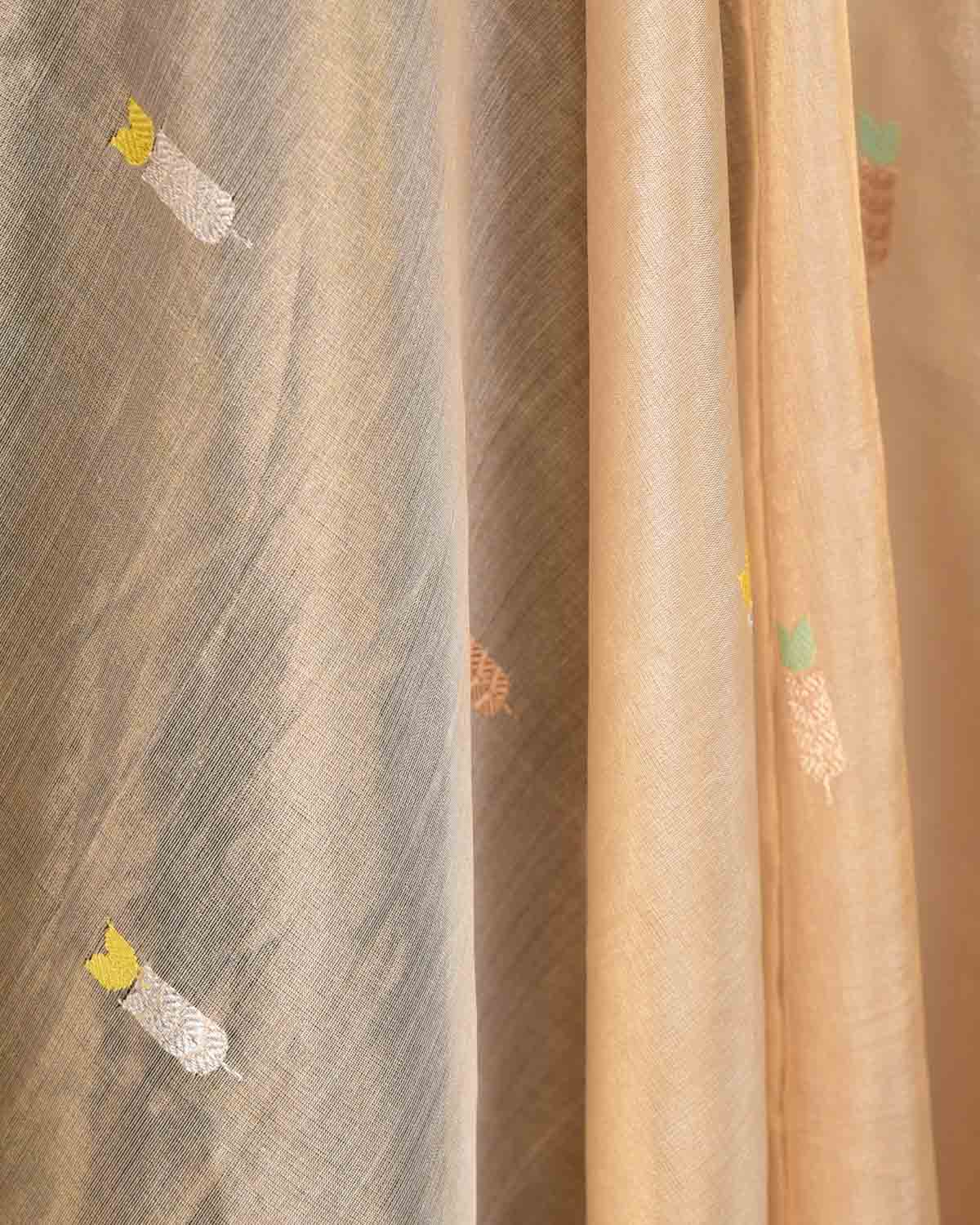 Metallic Beige Kadhuan Brocade Handwoven Kora Tissue Banarasi Dupatta-HolyWeaves