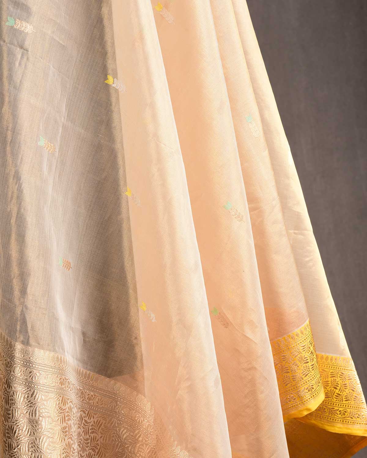 Metallic Beige Kadhuan Brocade Handwoven Kora Tissue Banarasi Dupatta-HolyWeaves