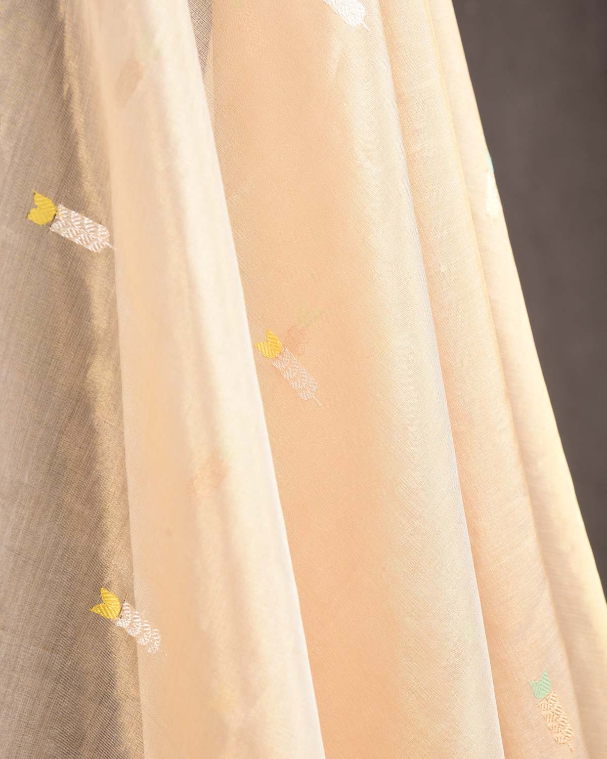 Metallic Beige Kadhuan Brocade Handwoven Kora Tissue Banarasi Dupatta-HolyWeaves