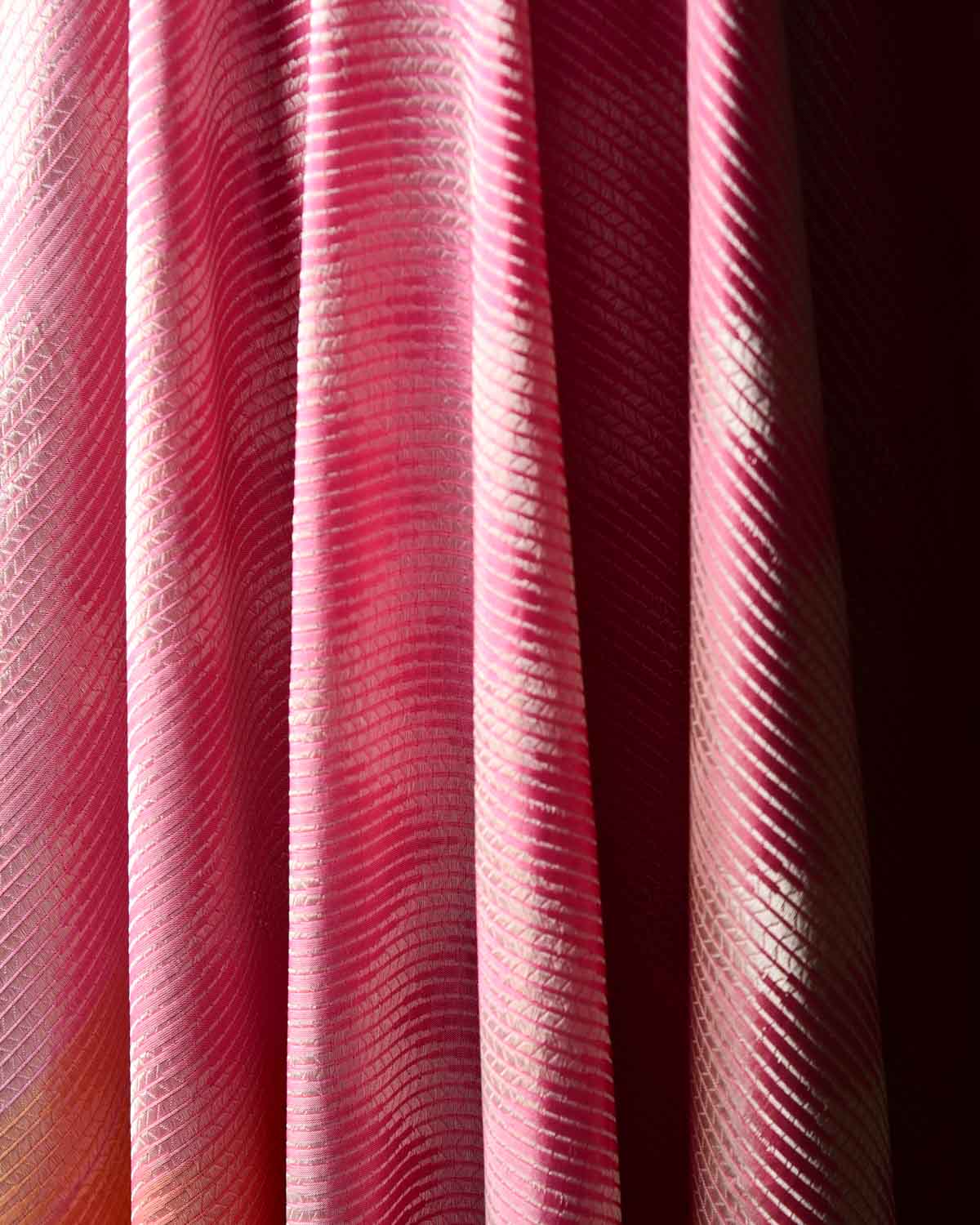 Ombre Pink Gold Zari Chevron Brocade Handwoven Katan Silk Banarasi Dupatta-HolyWeaves