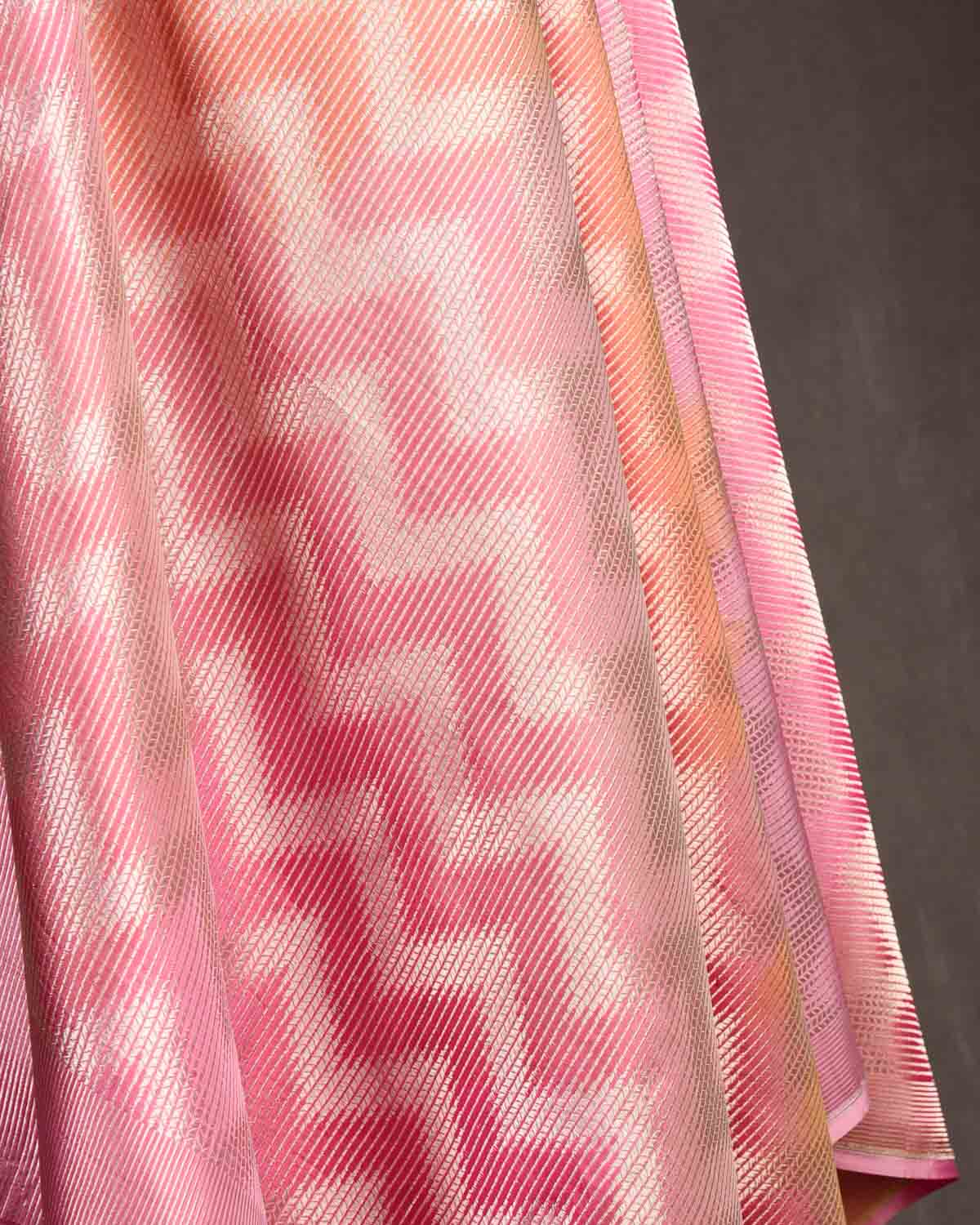 Ombre Pink Gold Zari Chevron Brocade Handwoven Katan Silk Banarasi Dupatta-HolyWeaves