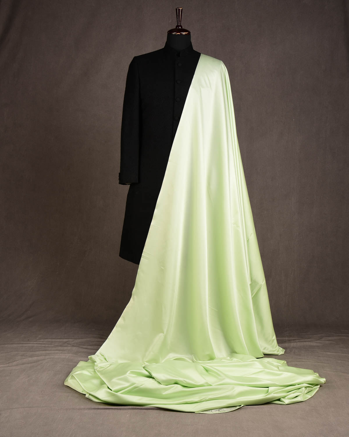 Tea Green Solid Satin Woven Viscose Silk Banarasi Fabric-HolyWeaves