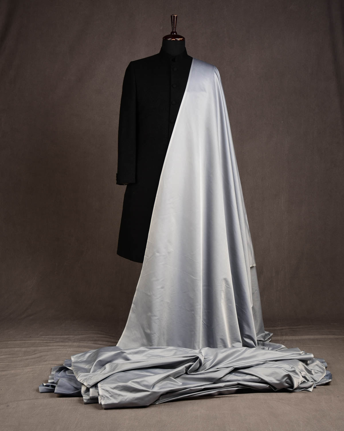 Nickel Gray Solid Satin Woven Viscose Silk Banarasi Fabric-HolyWeaves