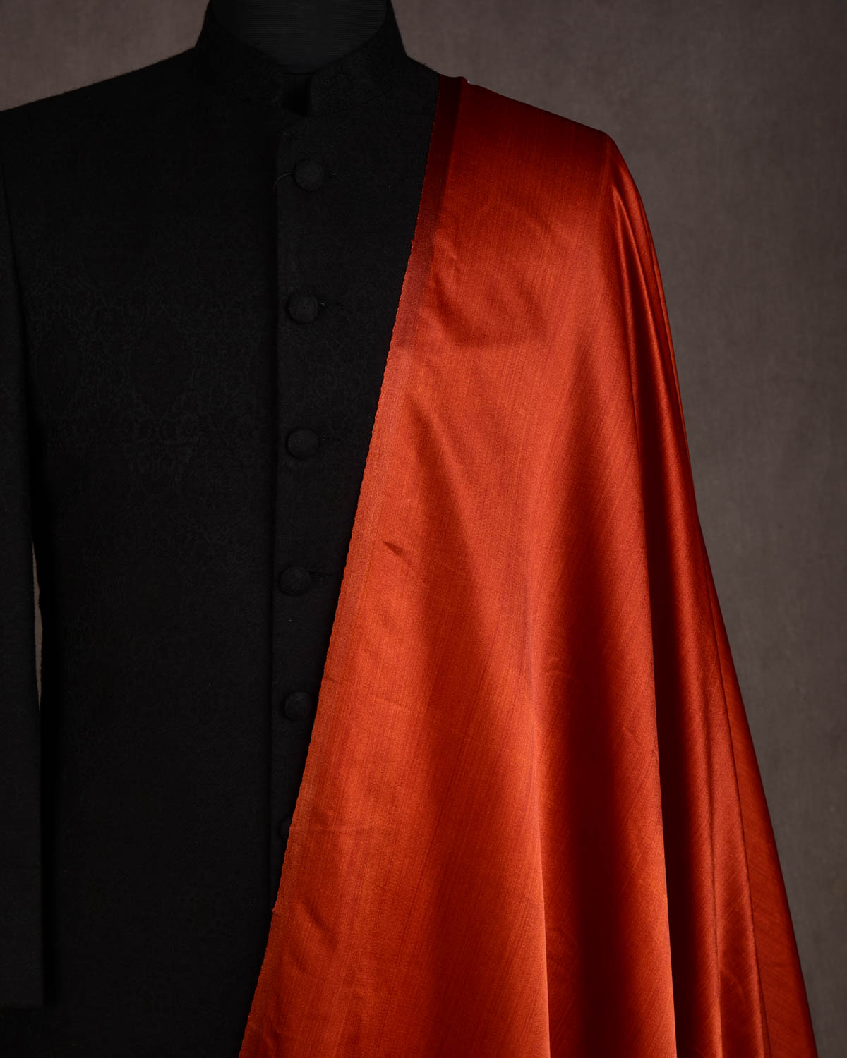 Amber Rust Solid Satin Woven Viscose Silk Banarasi Fabric-HolyWeaves