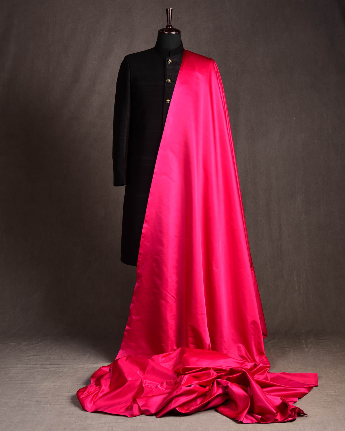 Fuchsia Pink Solid Satin Woven Viscose Silk Banarasi Fabric-HolyWeaves