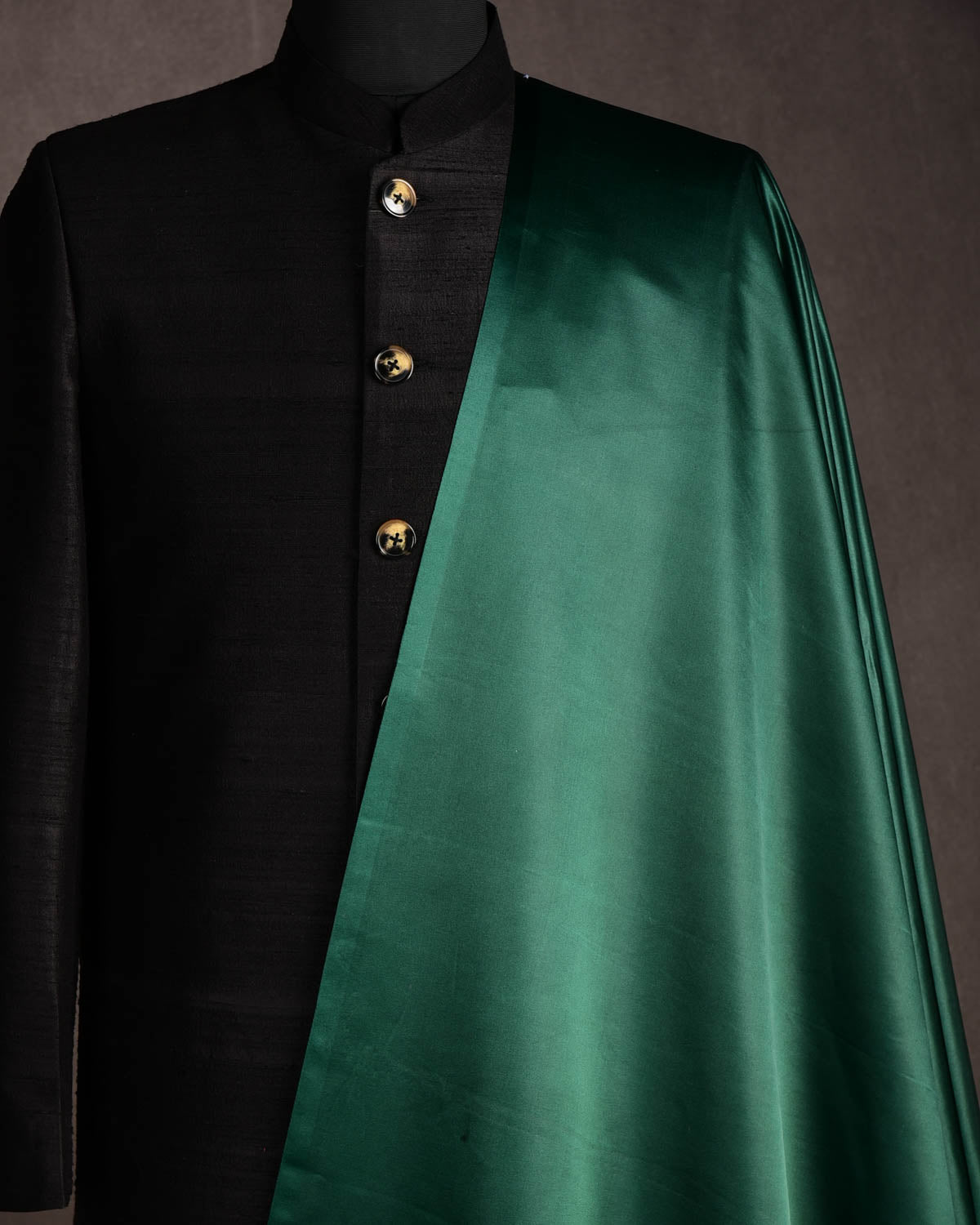 Midnight Green Solid Satin Woven Viscose Silk Banarasi Fabric-HolyWeaves